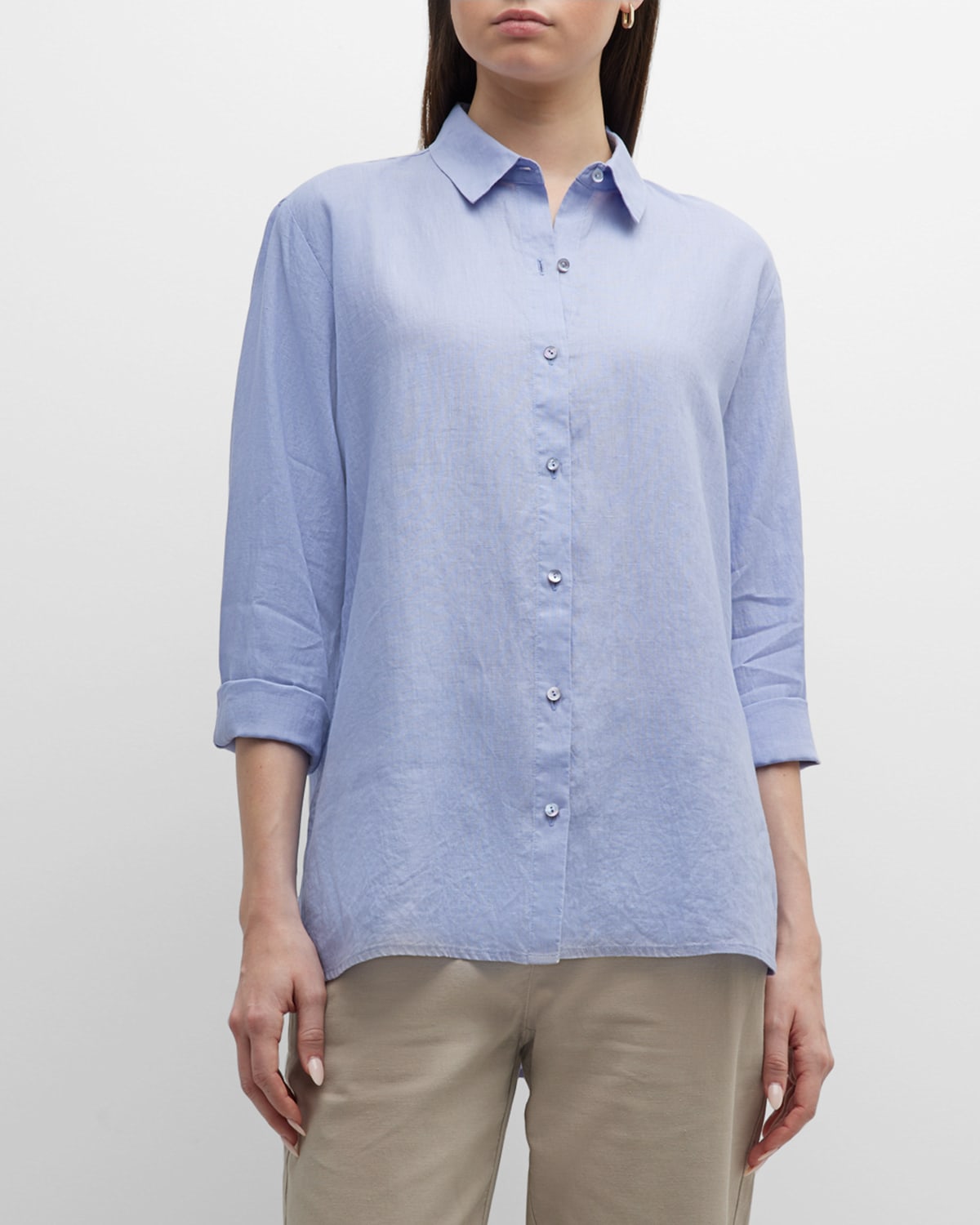 Eileen Fisher Petite Handkerchief Linen Button-down Shirt In Plume