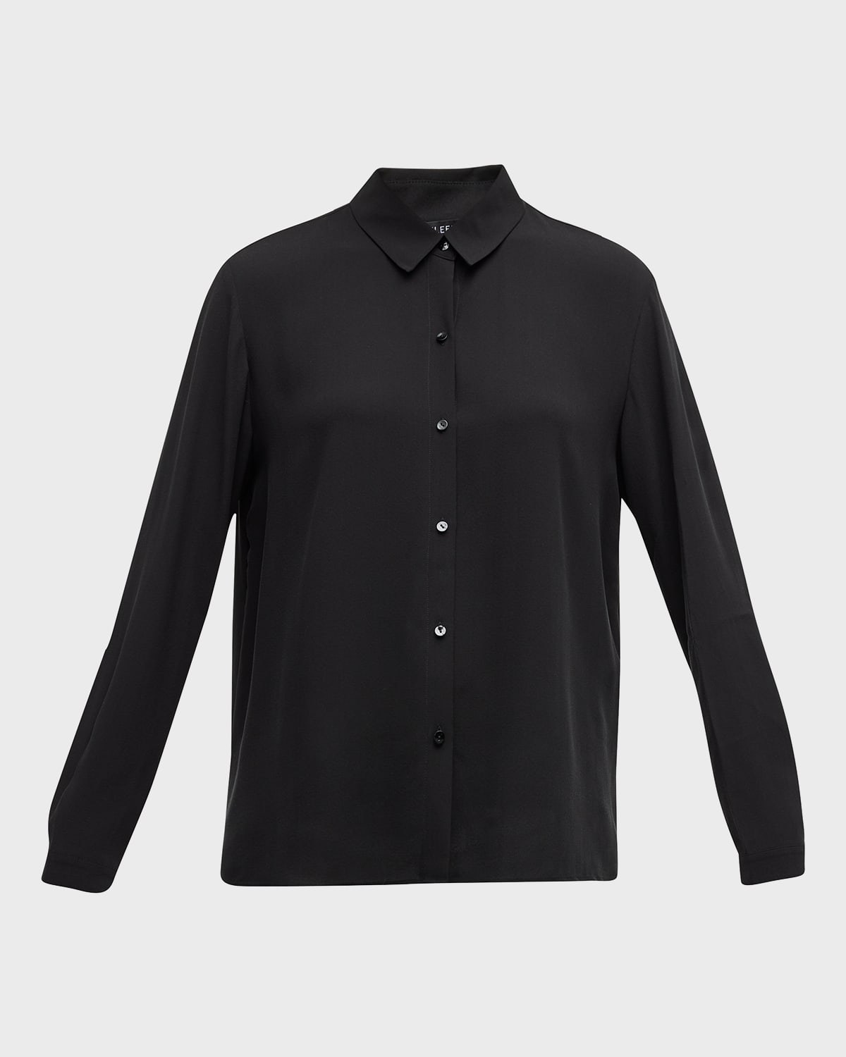 Shop Eileen Fisher Point-collar Button-down Silk Shirt In Black