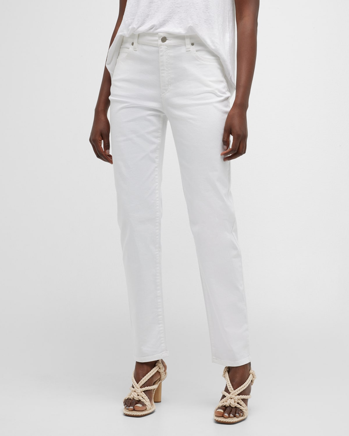 Shop Eileen Fisher High-rise Straight-leg Stretch Denim Pants In White