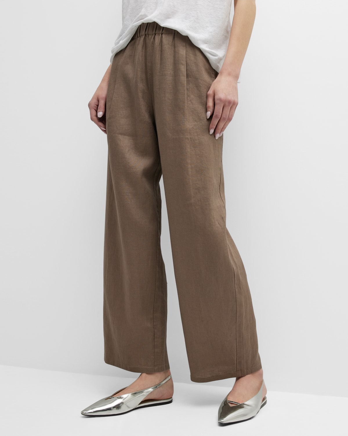Eileen Fisher Petite Cropped Straight-leg Organic Linen Pants In Cobblestone