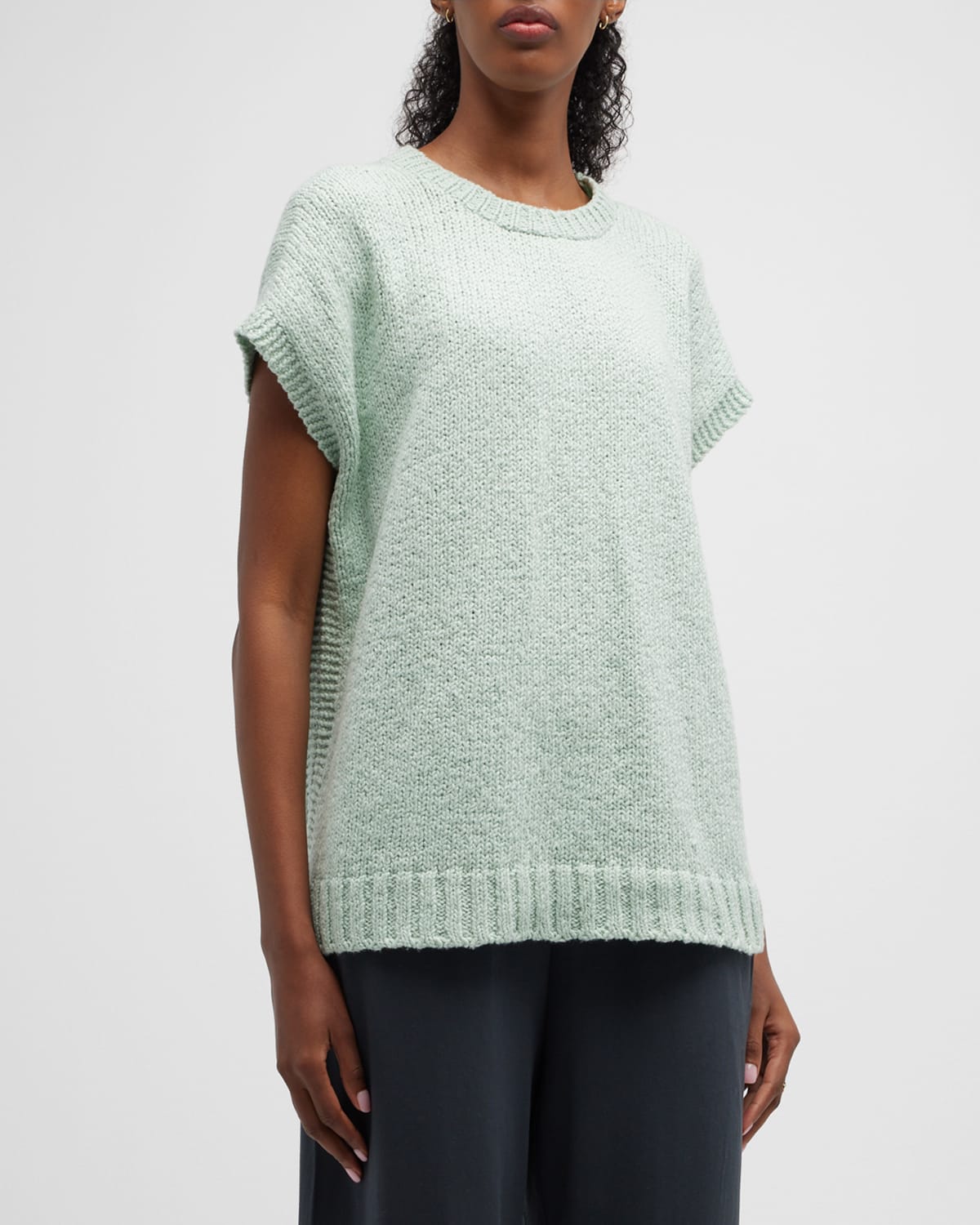 Eileen Fisher Short-sleeve Knit Top In Absinthe