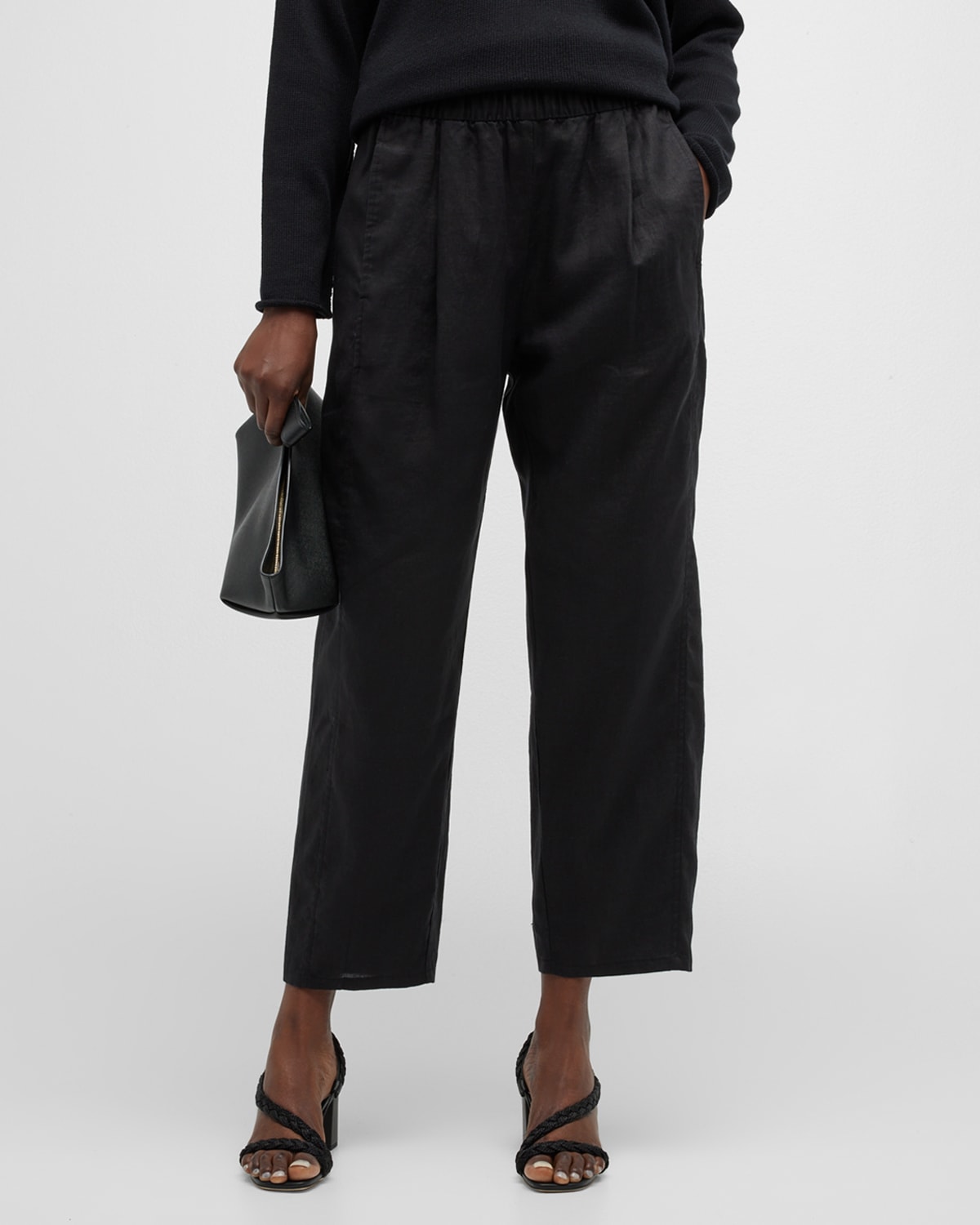 Shop Eileen Fisher Cropped Organic Linen Lantern Pants In Black