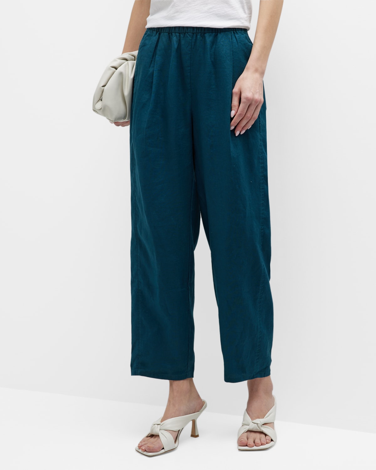 EILEEN FISHER CROPPED ORGANIC LINEN LANTERN PANTS