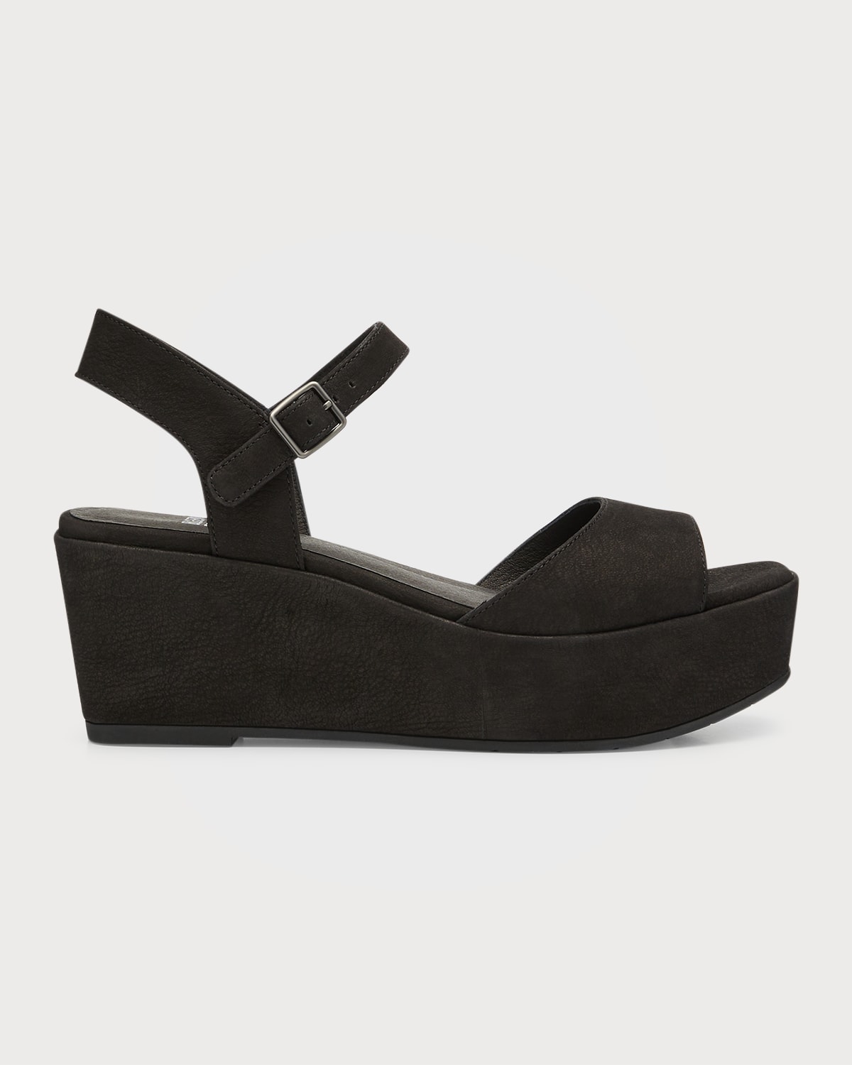 Eileen Fisher Mime Nubuck Ankle-strap Wedge Sandals In Black