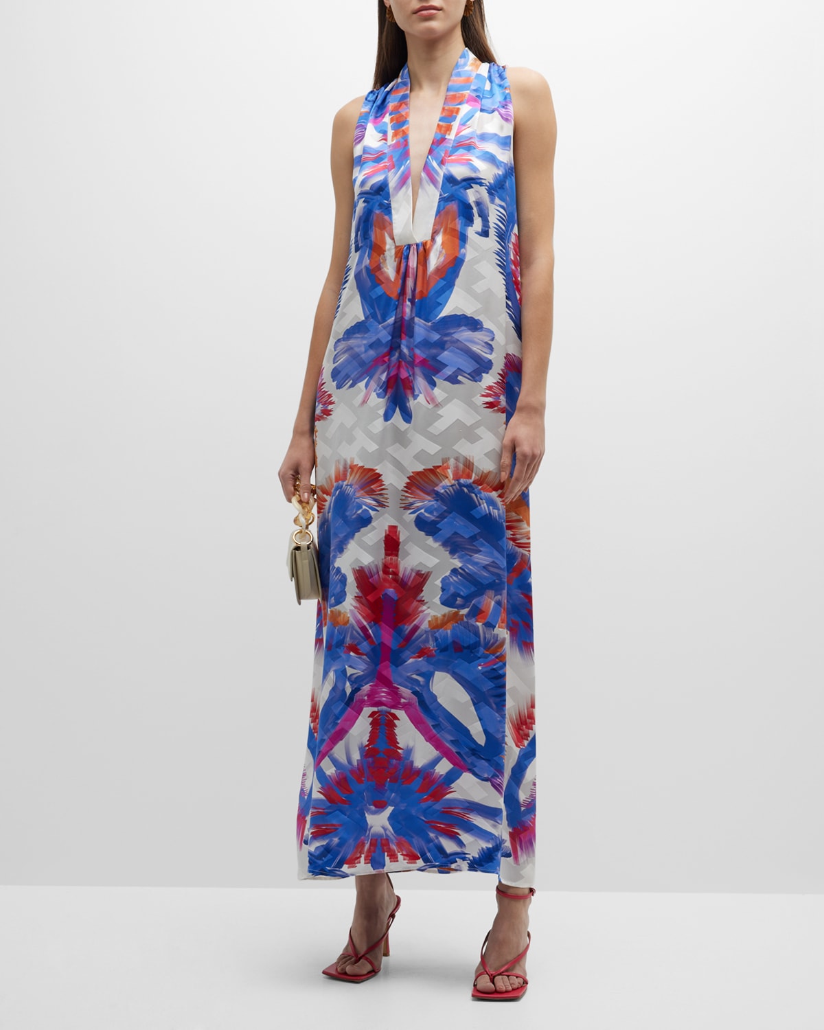 Sifnos Mesogios-Print Silk Jacquard Maxi Dress