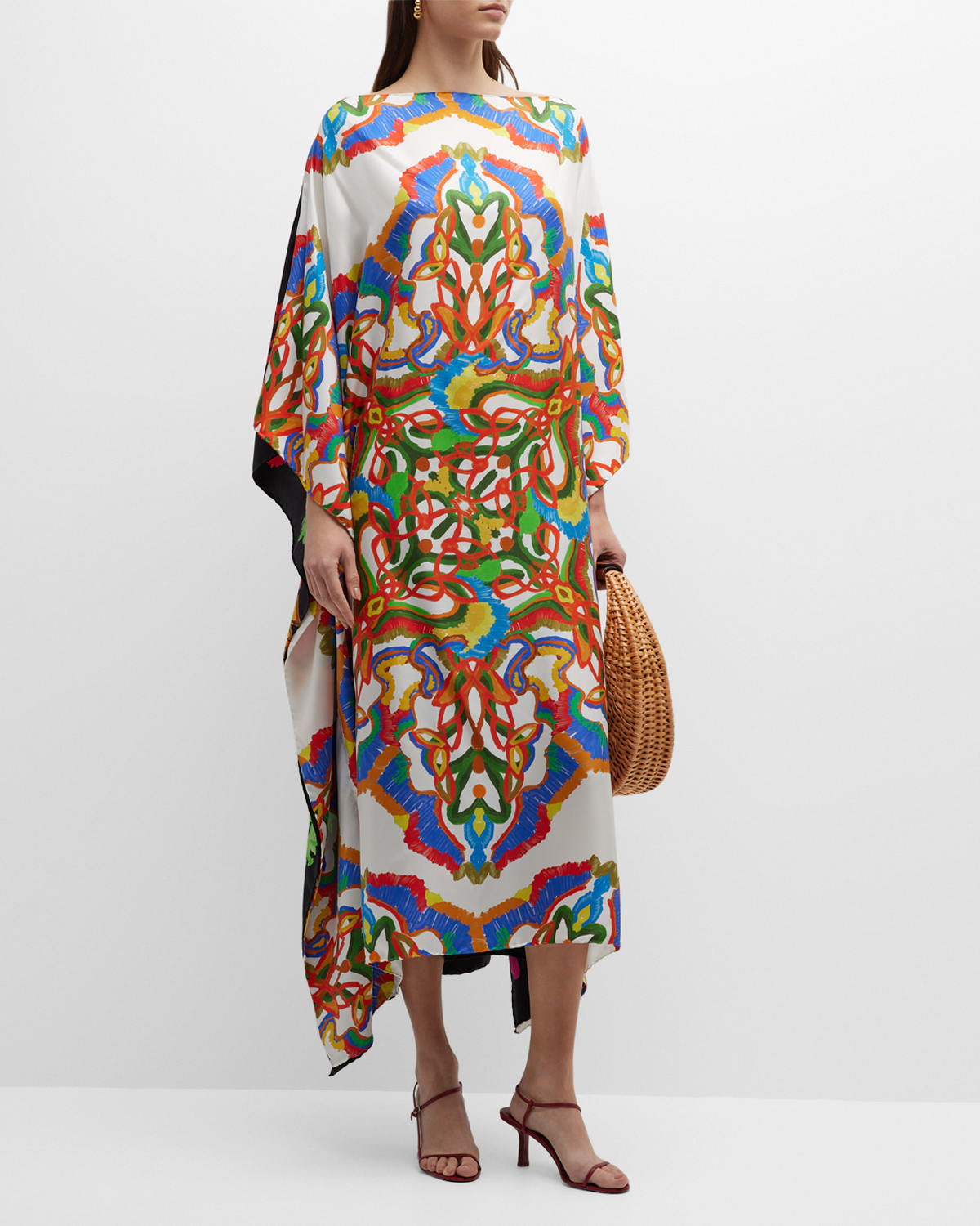 Manitari Mesogios-Print Silk Midi Kaftan Dress