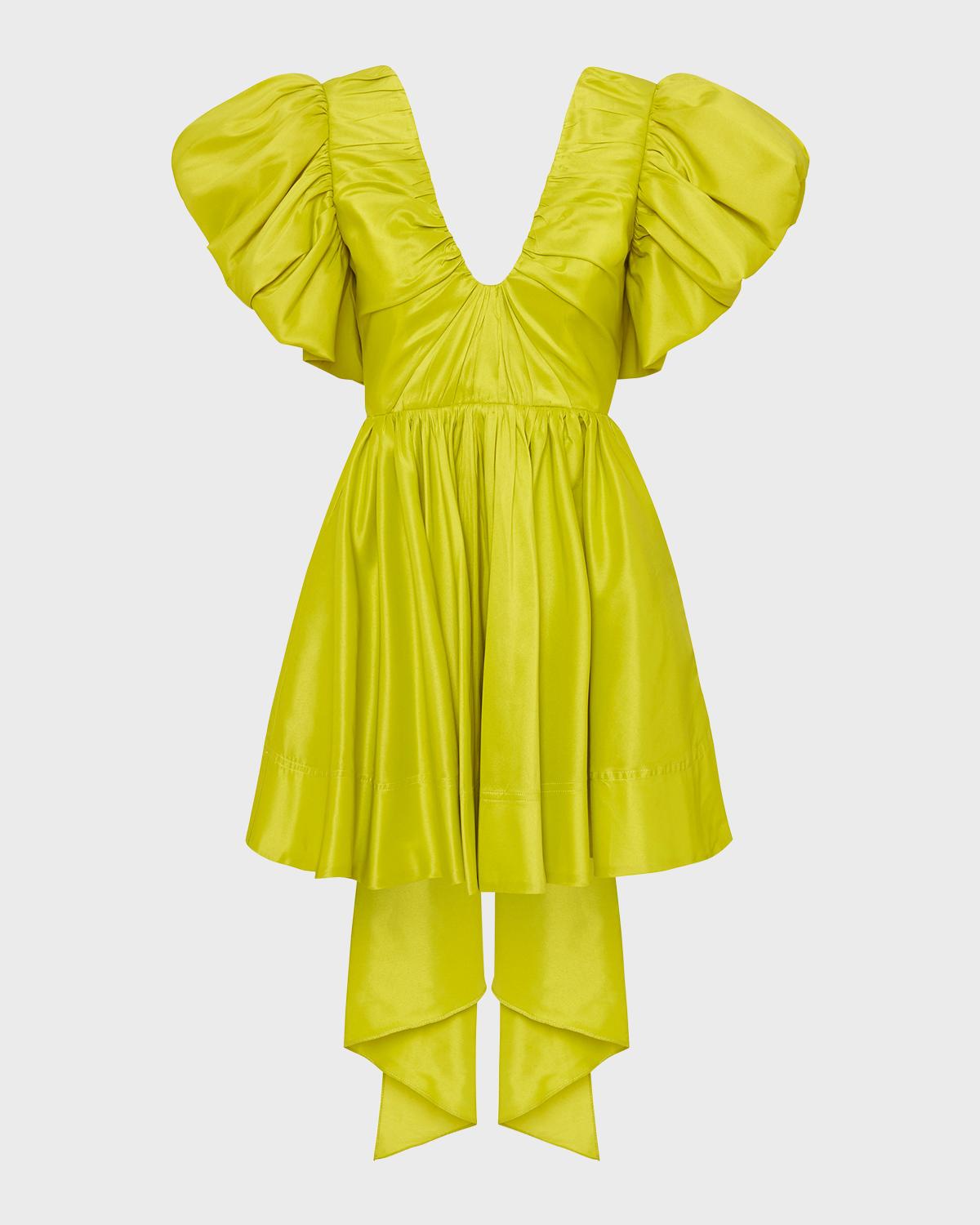 Gretta Bow Back Mini Dress Chartreuse Green