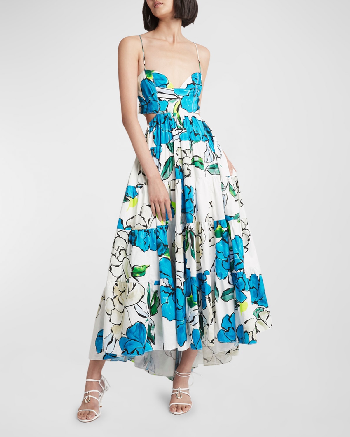 Botanical Tiered Cotton Poplin Midi Dress