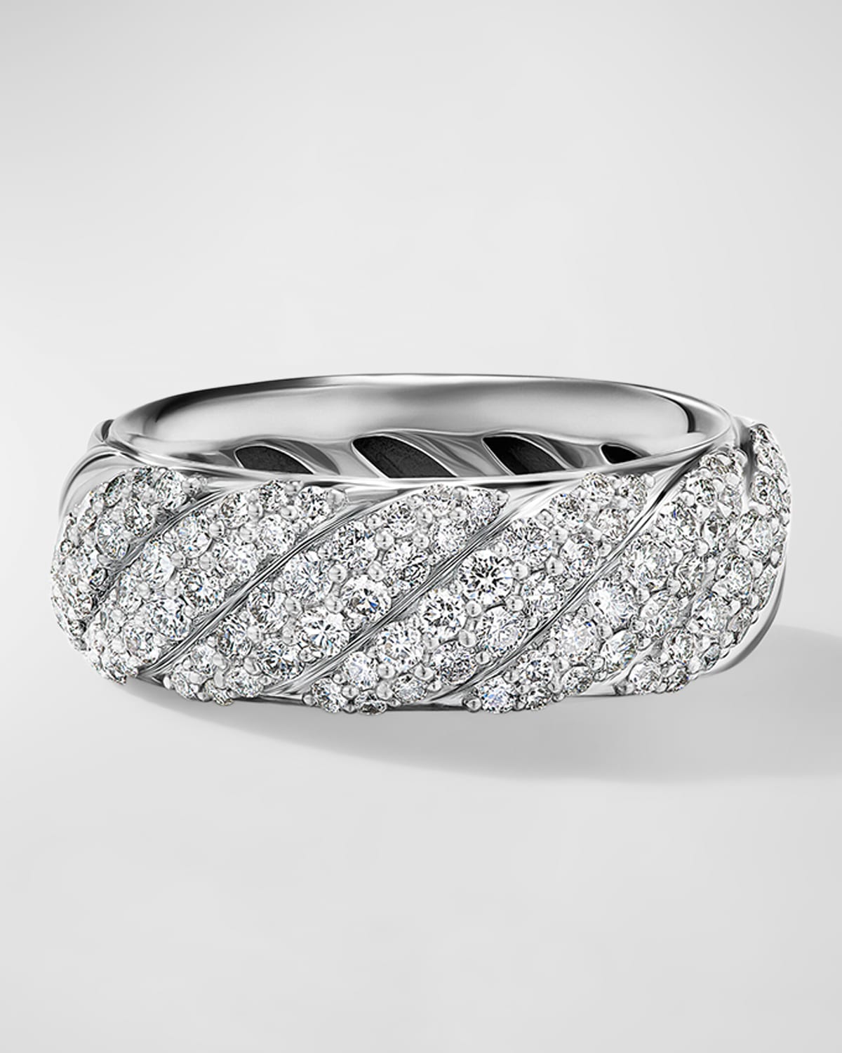 Sculpted Cable Ring with Diamonds in Silver, 7.5mm