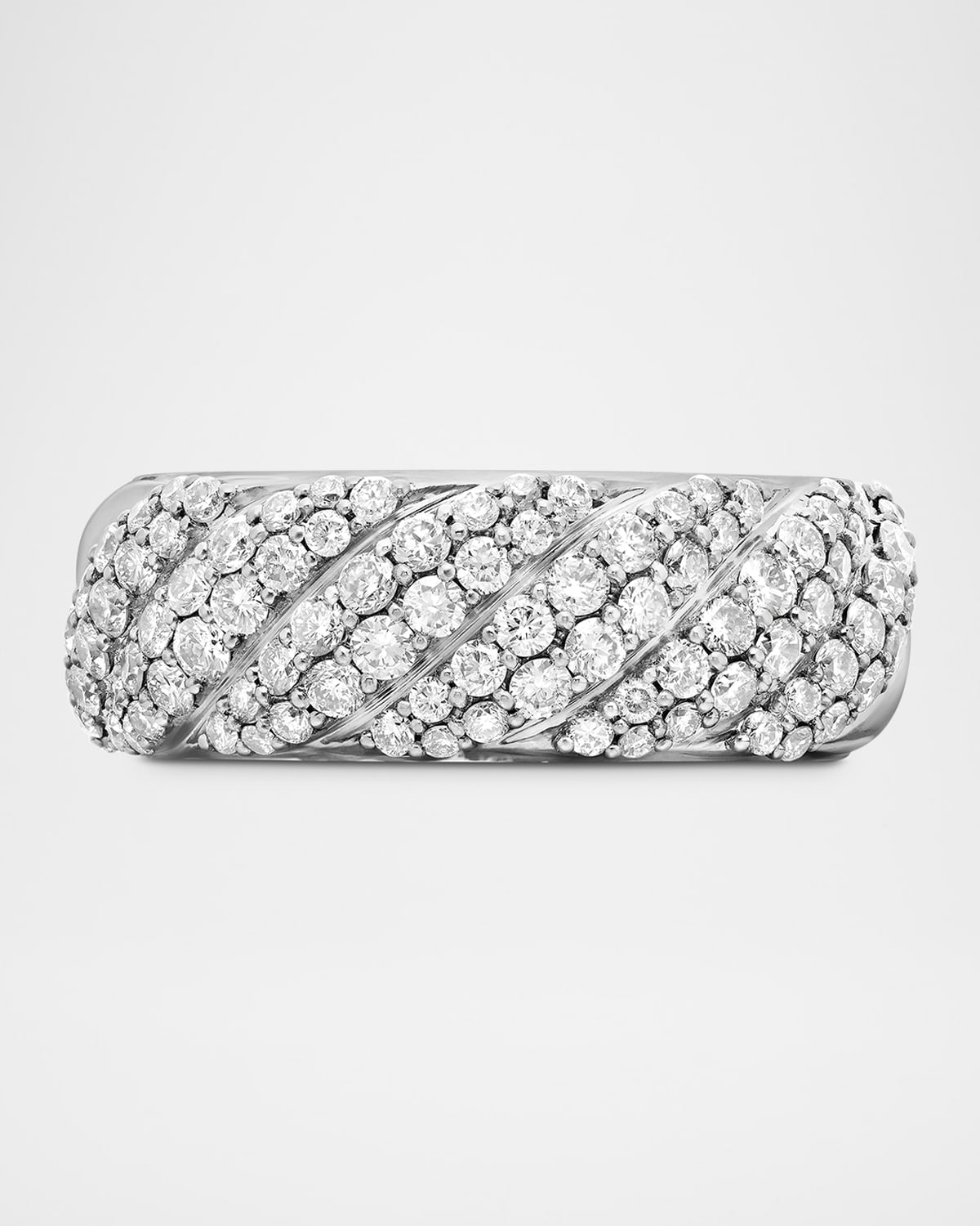 Sculpted Cable Ring with Diamonds in Silver, 7.5mm