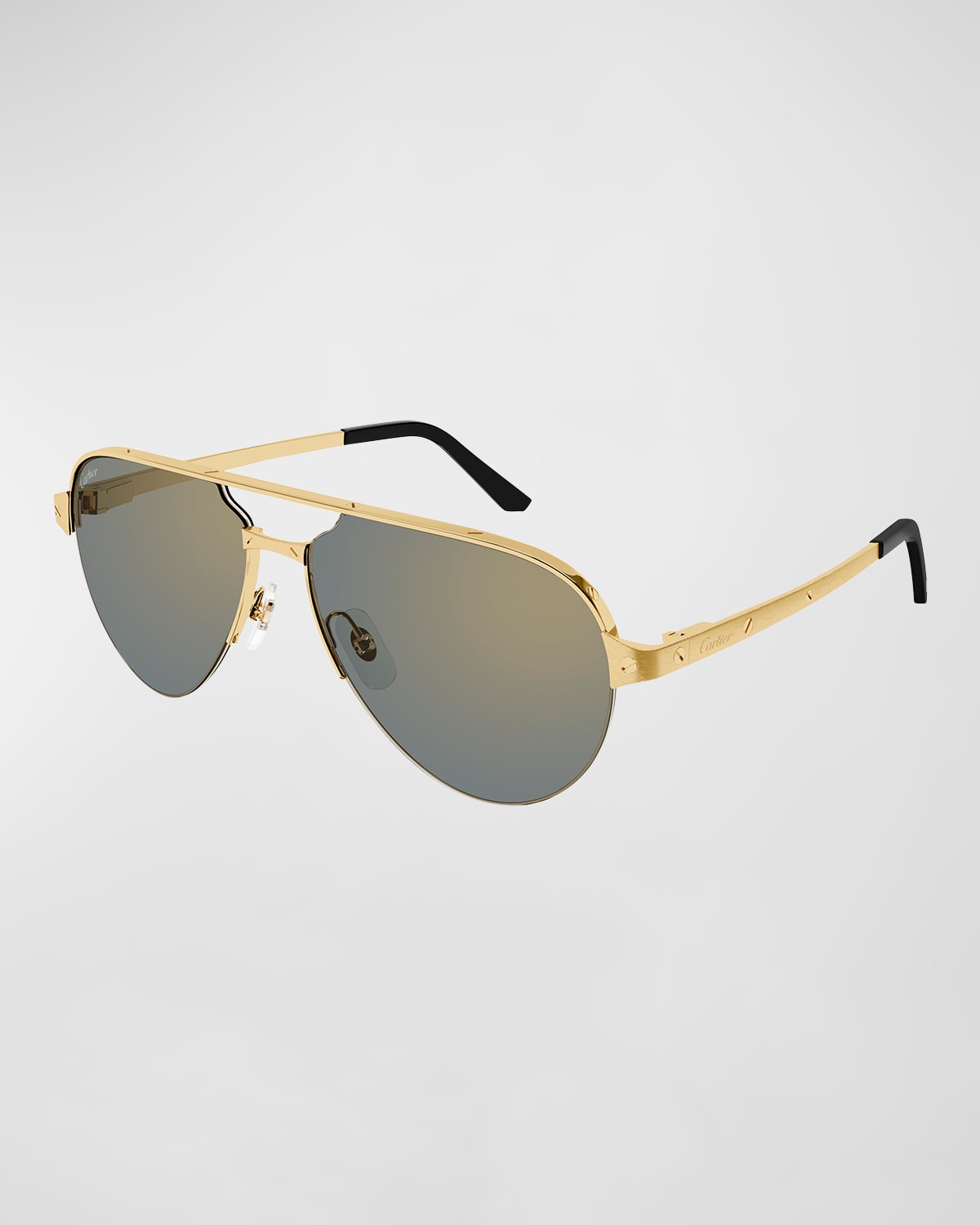 Cartier Men's Half-rim Metal Aviator Sunglasses With Logo In Bronze/gold