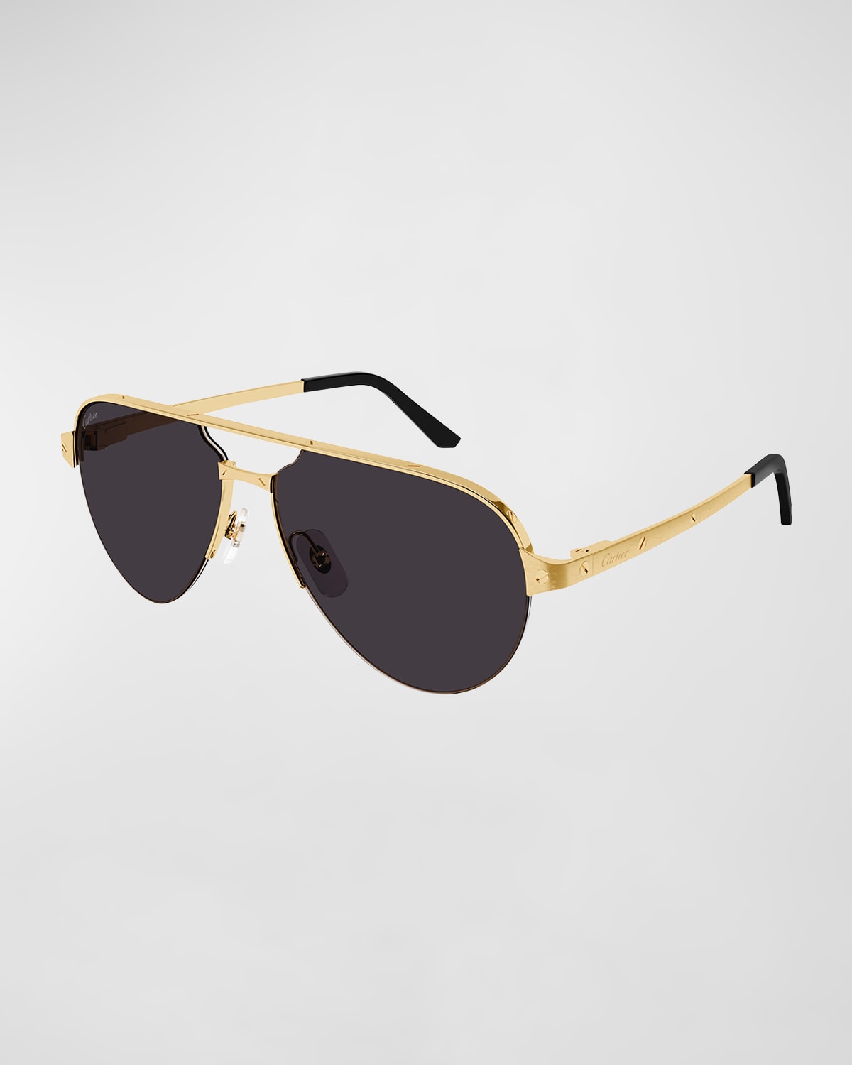 Cartier Men's Santos Evolution 60mm 24k Gold-plated Navigator Sunglasses In Grey/gold