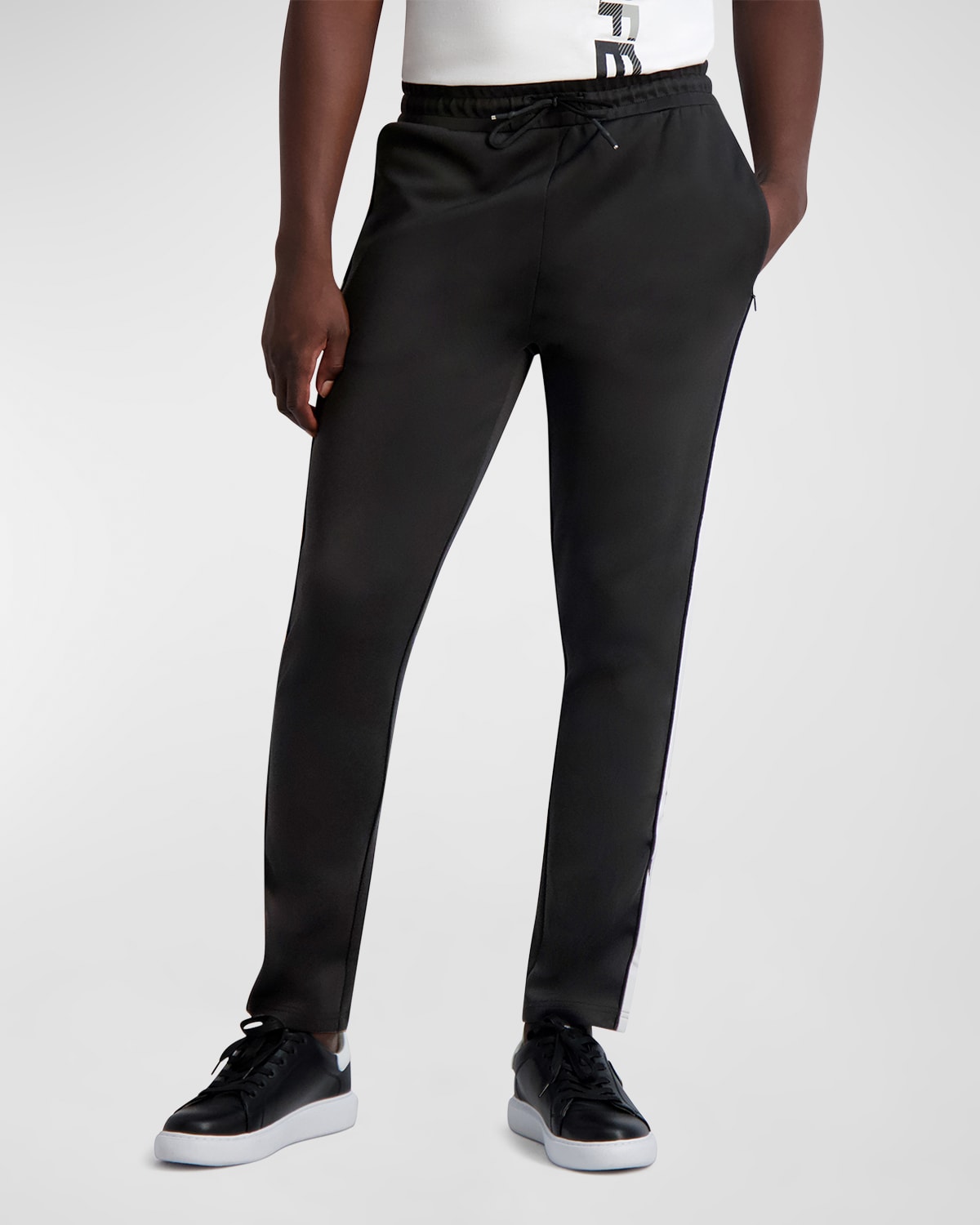 Karl Lagerfeld Men's Stripe Scuba Track Pants In Black/white
