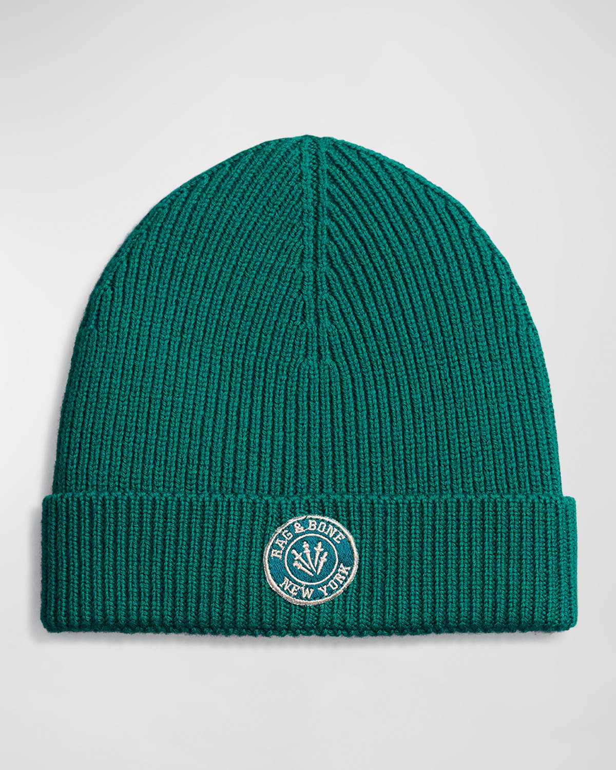 Rag & Bone Charlie Logo Patch Wool Blend Beanie In Green