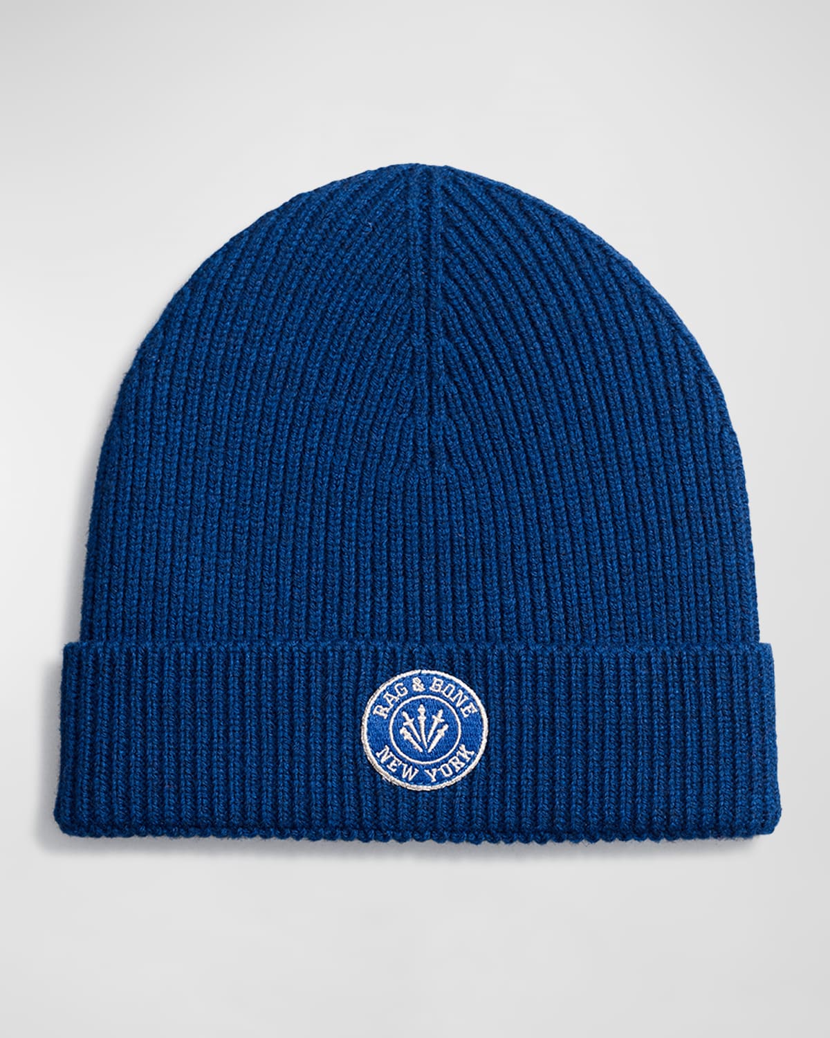 Rag & Bone Charlie Logo Patch Wool Blend Beanie In Blue