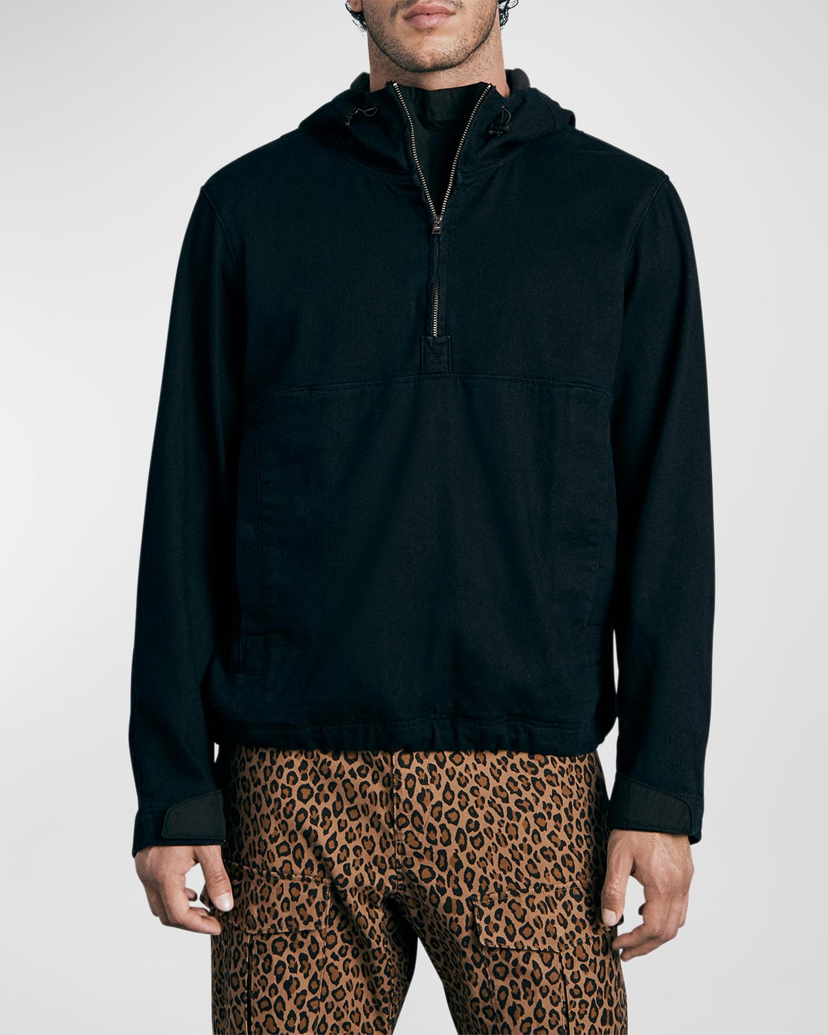 Rag & Bone Half Zip Indigo French Terry Pullover Hoodie In Rinse