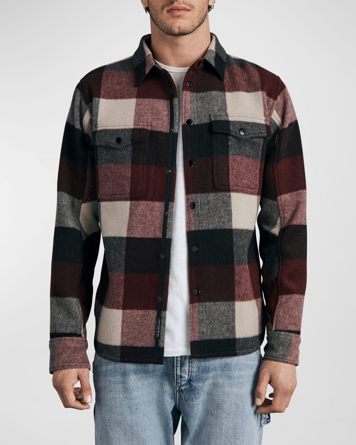 Rag & Bone Long Sleeve Gingham Motif Wool Shirt Jacket In Burgbuff