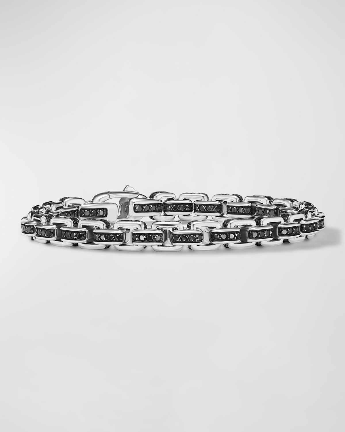 Shop David Yurman Men's Box Chain Bracelet With Black Diamonds In Silver, 7.3mm In Abd