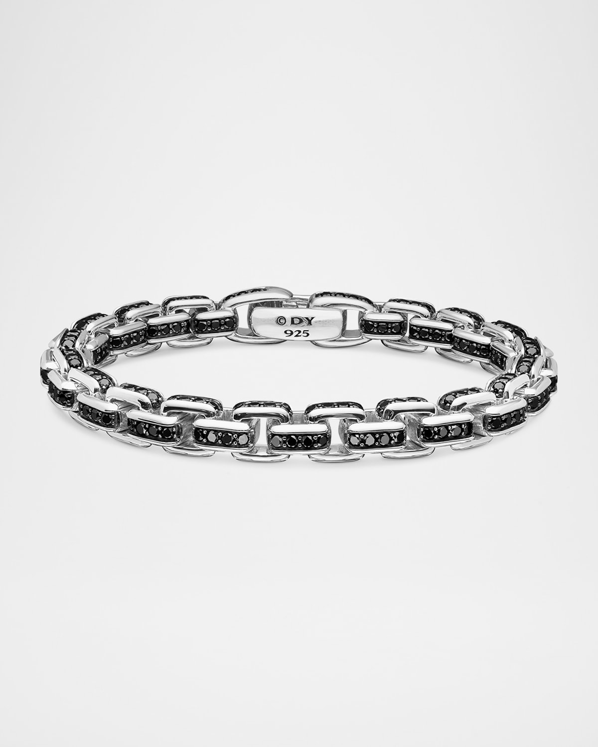 David Yurman Men's Box Chain Bracelet with Black Diamonds in Silver, 7.3mm