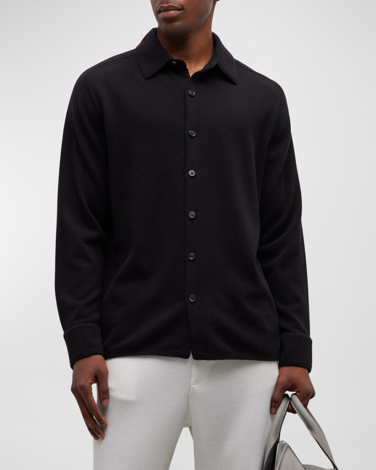 Zegna Men's Cotton-cashmere Sport Shirt In Black Solid