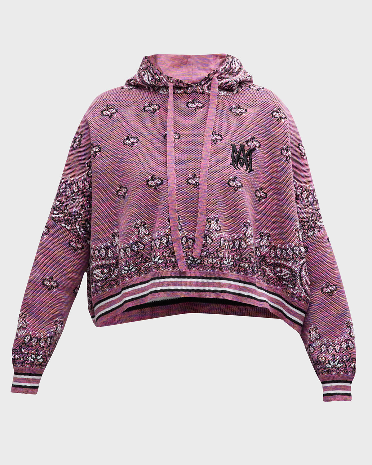 Amiri Cropped Embroidered Space-dyed Cotton-jacquard Hoodie In Purple