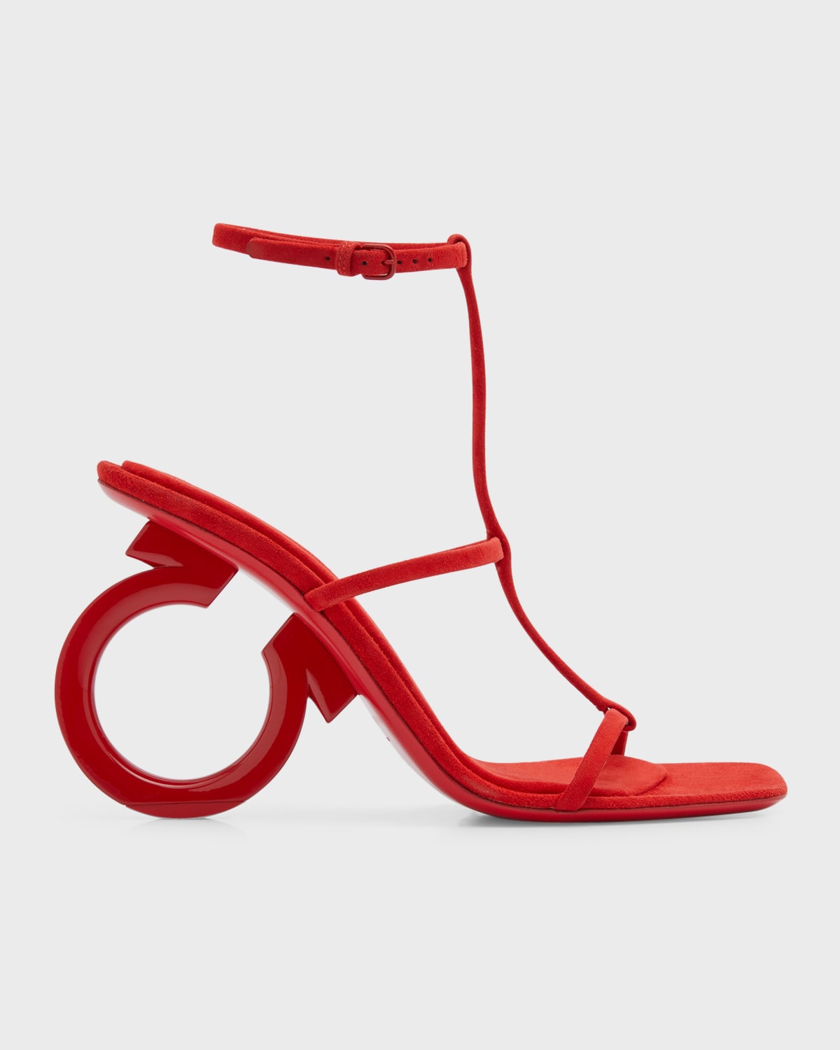 Ferragamo Elina Logo-detailed Suede Sandals In Flame Red Camosc