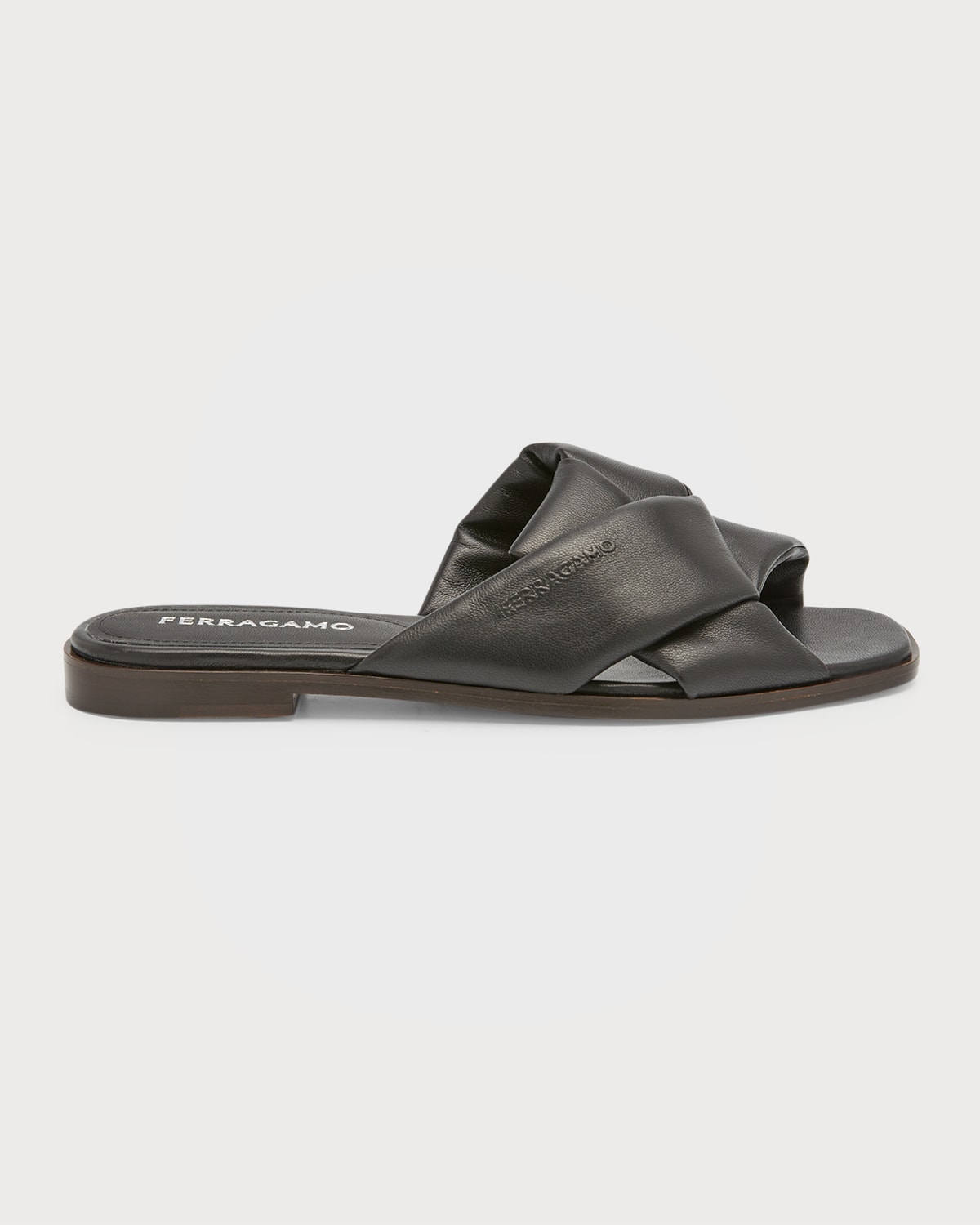 Ferragamo Alrai Twisted Lambskin Flat Sandals In Nero Nero Nero