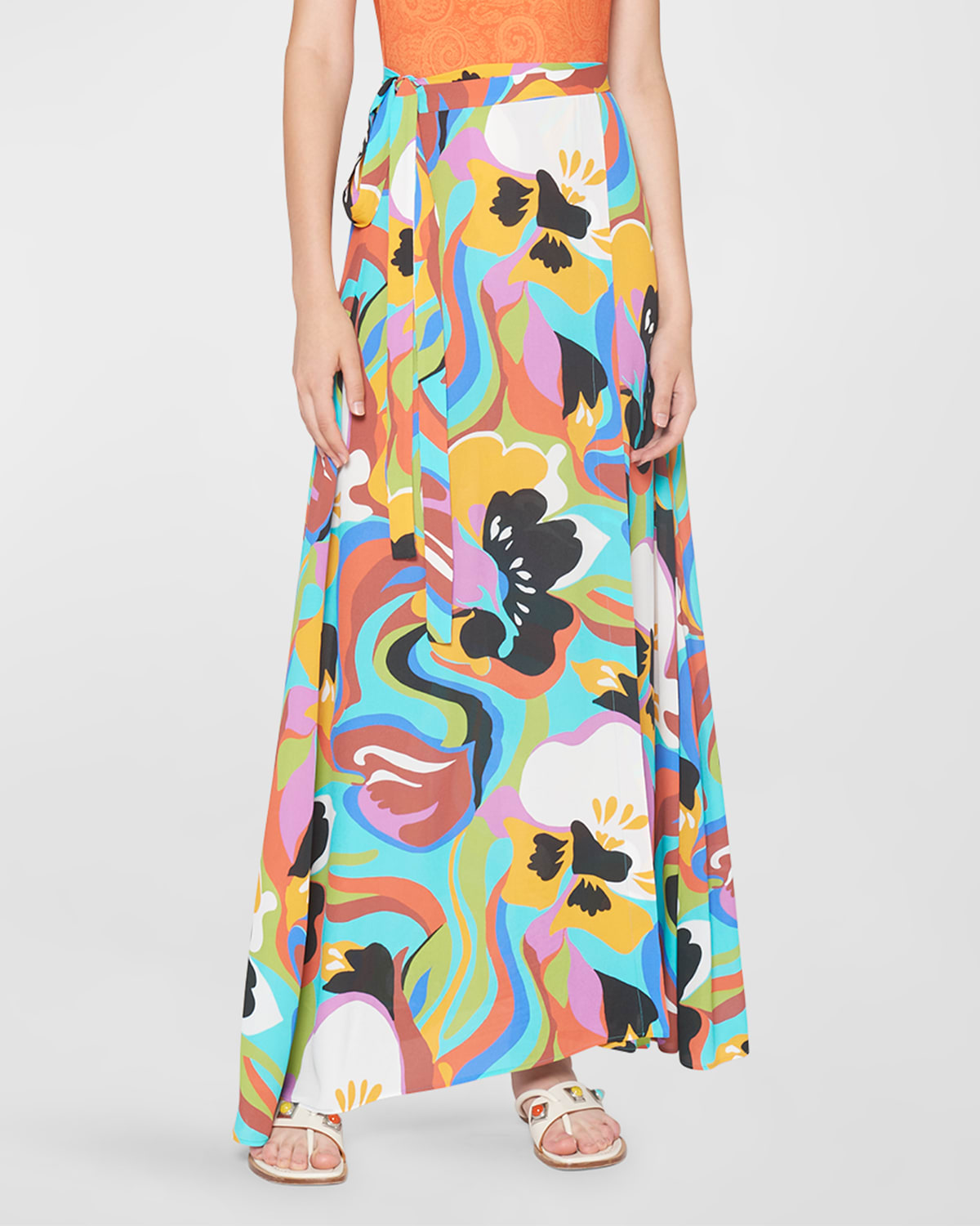Etro Long Wrap Skirt With Floral Waves In Multi