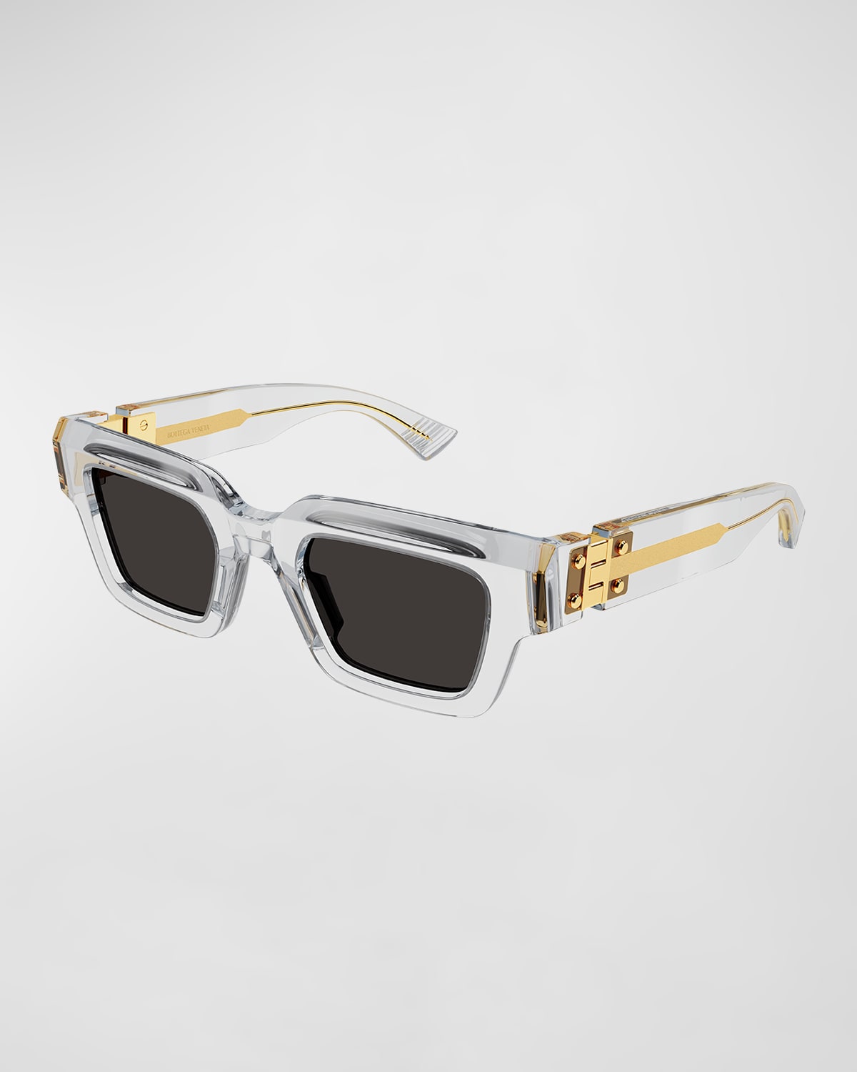 Bottega Veneta Acetate Rectangle Sunglasses With Hardware Accents In 001 Shiny Crystal