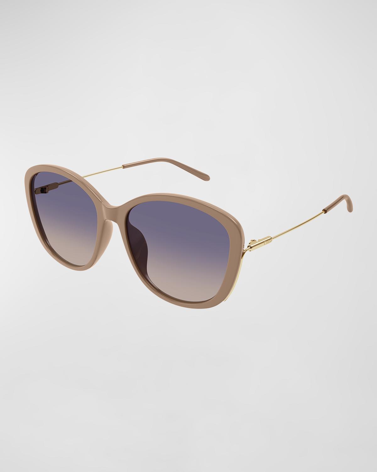 Chloé Gradient Round Acetate Sunglasses In 003 Shiny Solid N