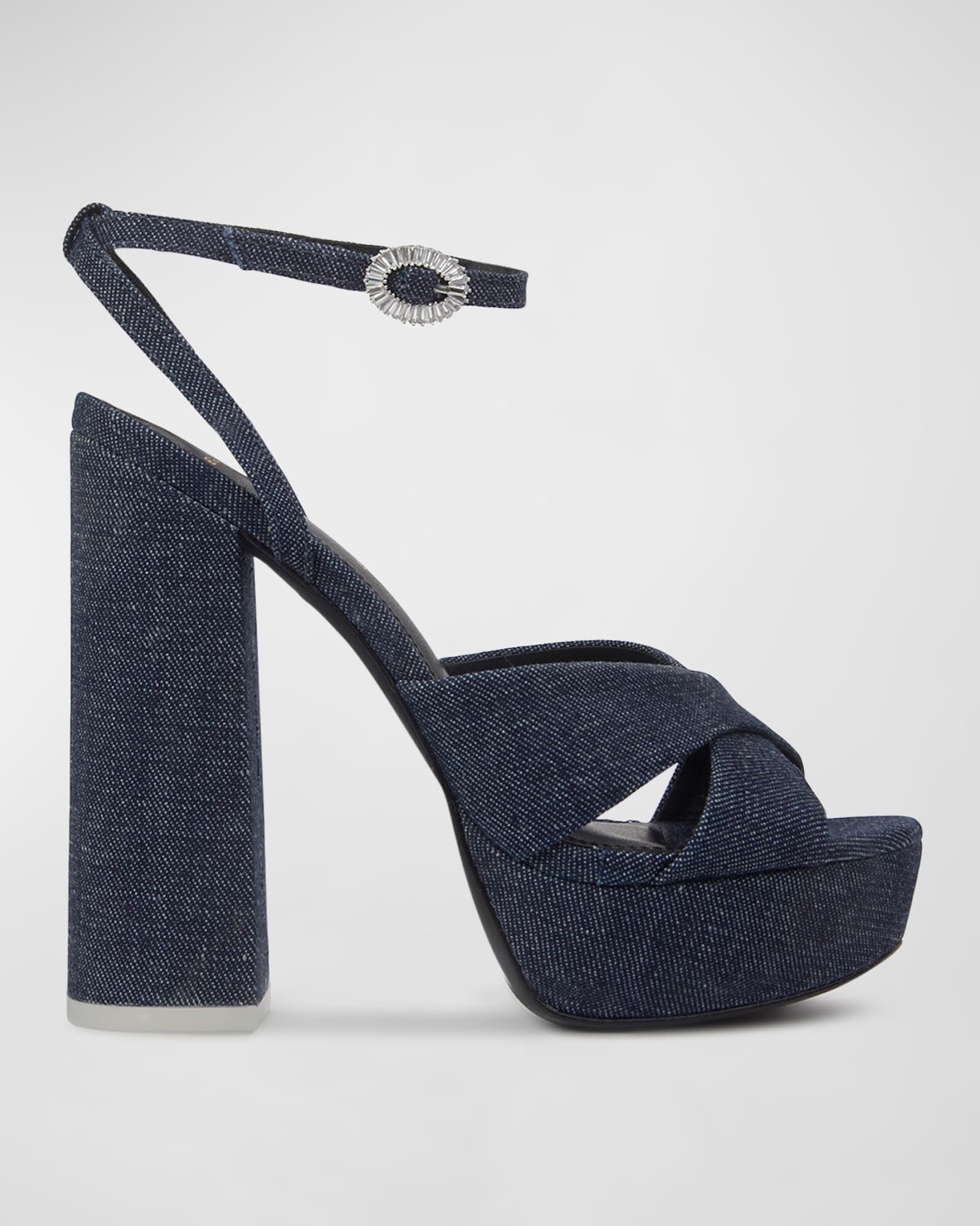 Black Suede Studio Hannah Ankle Strap Platform Sandal In Dark Denim