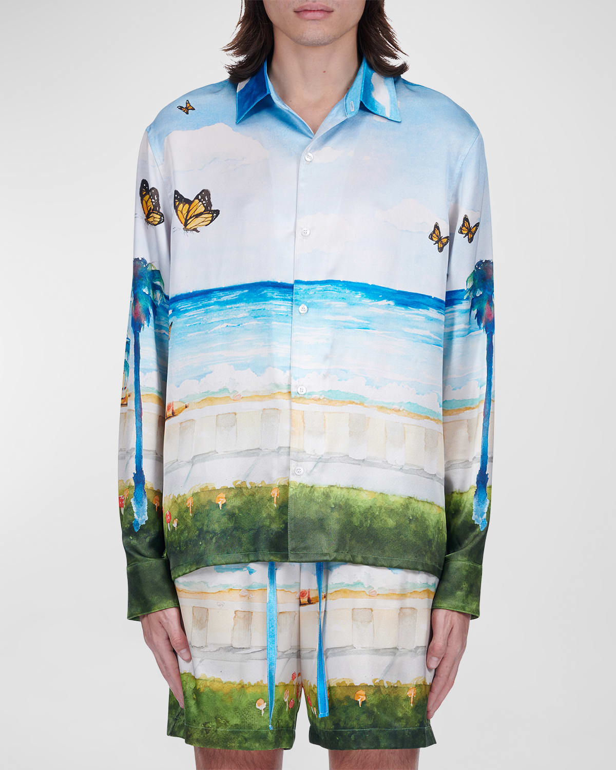 Nahmias Butterfly Beach Printed Stretch-silk Shirt In Blmul