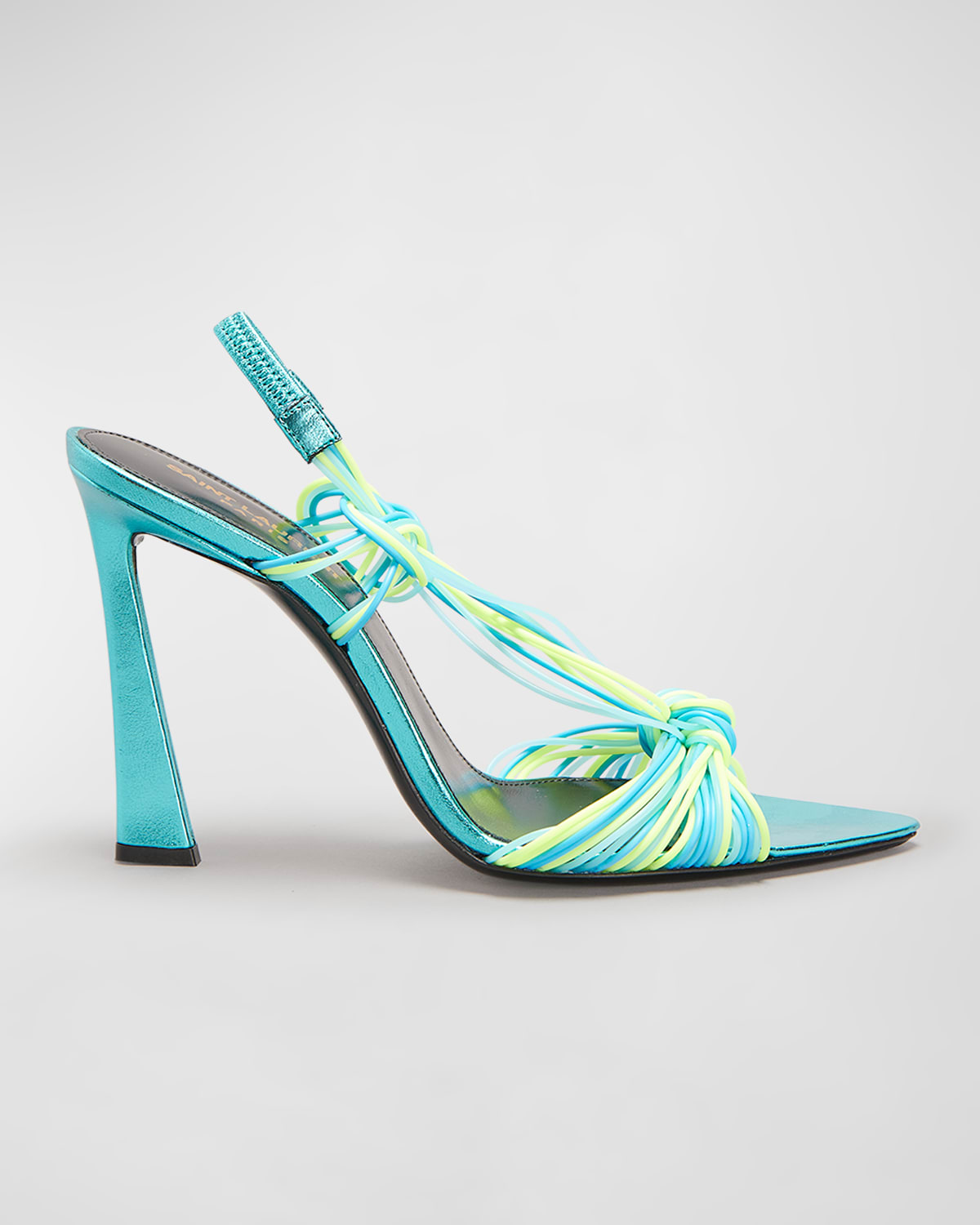 Saint Laurent Gippy Strappy Knot Slingback Sandals In Ceruleangiallo Fl