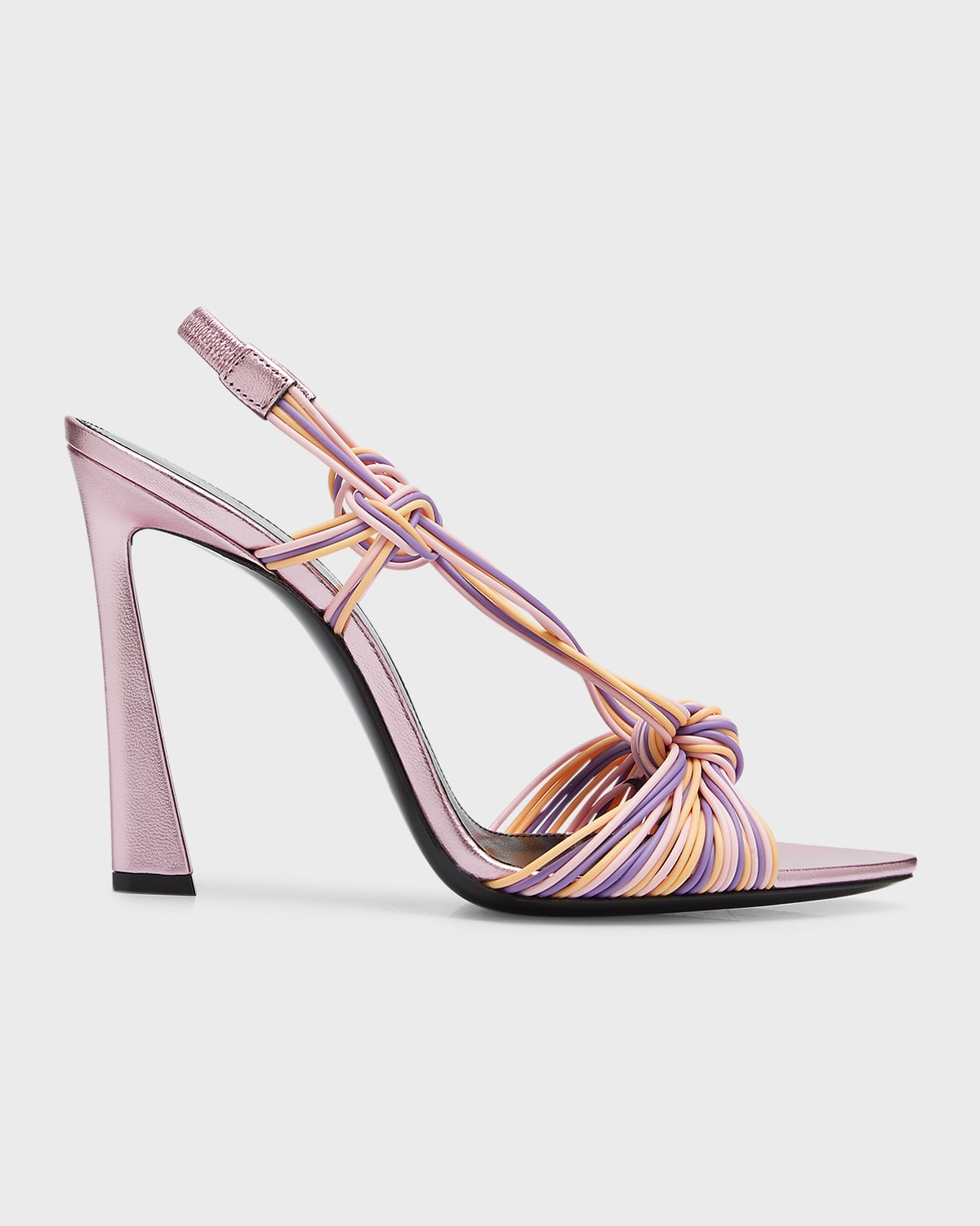 Saint Laurent Gippy Strappy Knot Slingback Sandals In Malvapeachgerbera