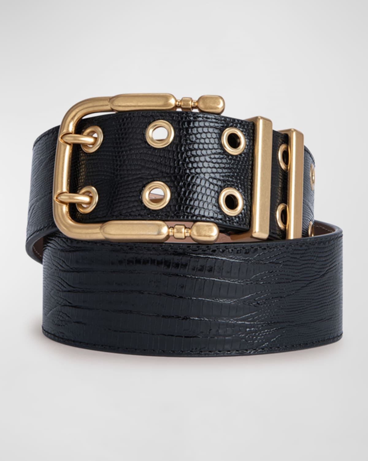 By Far Duo Lizard-embossed Leather Belt In Black