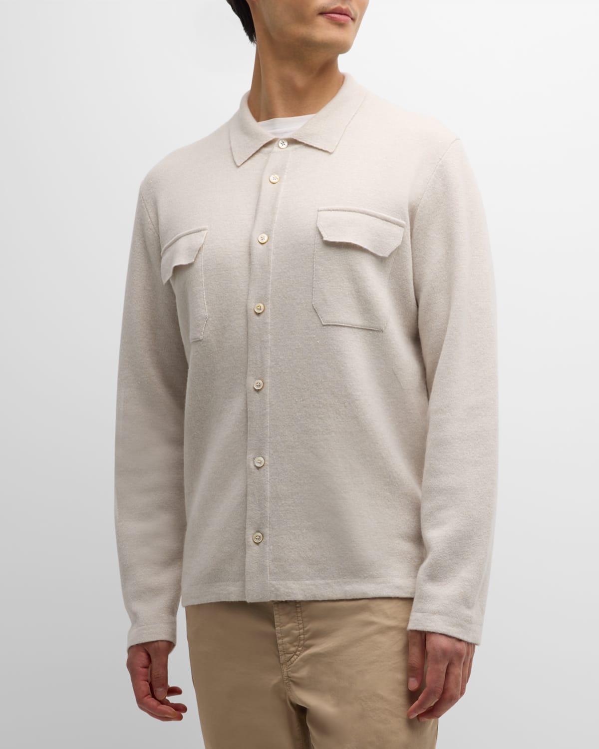 Shop Fioroni Men's Cashmere-linen Shirt Jacket In Gesso