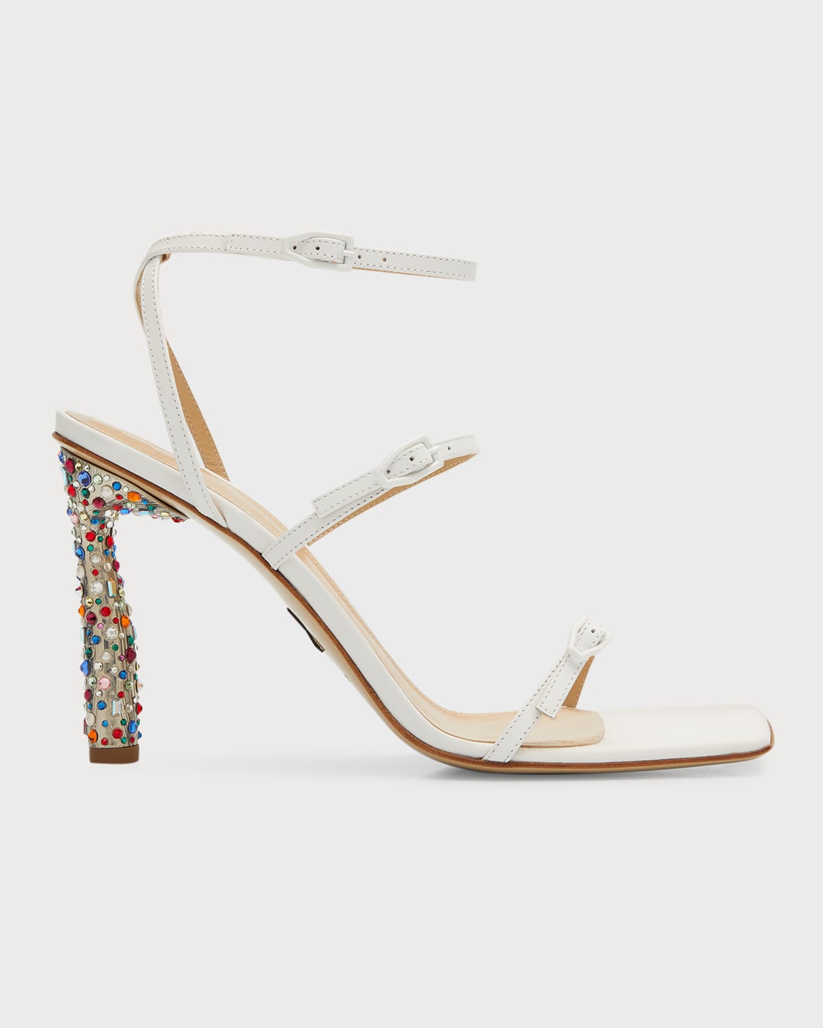 PAUL ANDREW MULTICOLORED CRYSTAL THREE-BUCKLE SANDALS