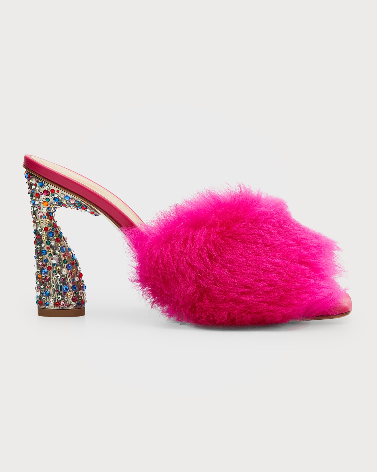 Shearling Jeweled Mule Sandals