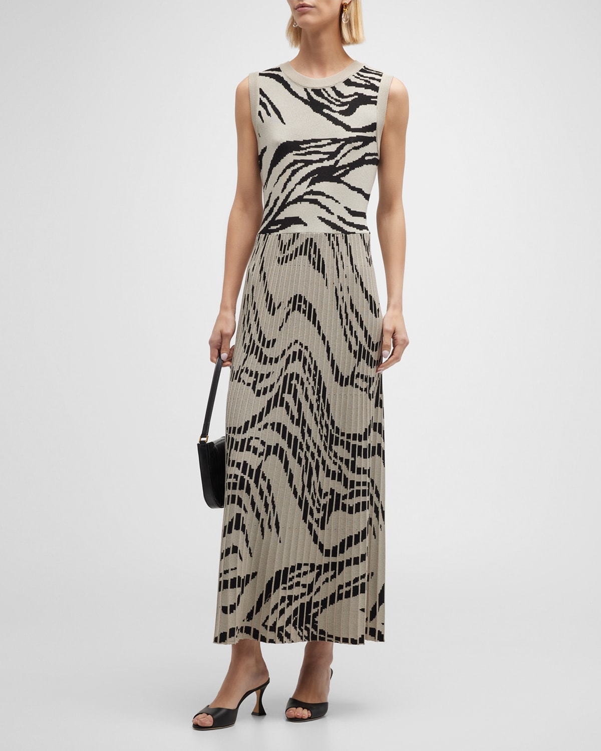 Pleated Zebra Intarsia Maxi Dress