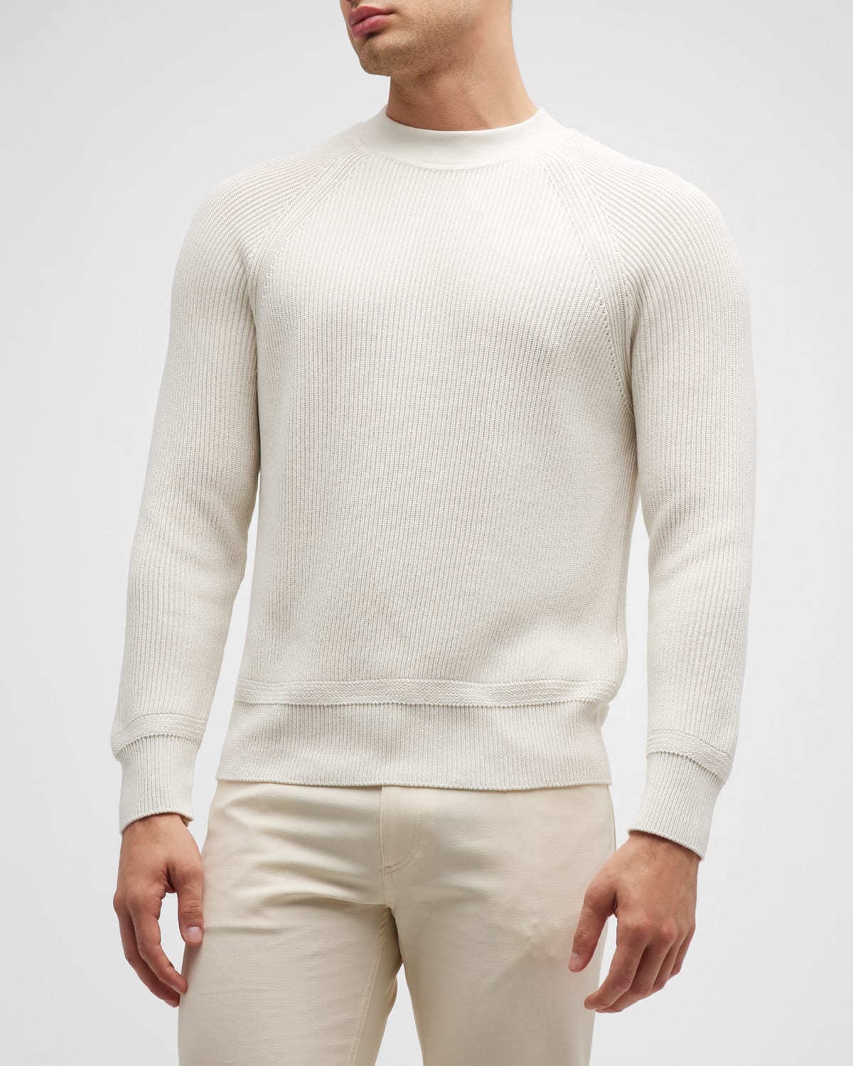Loro Piana Men's Valdarno Silk-knit Crewneck Sweater In Optical White