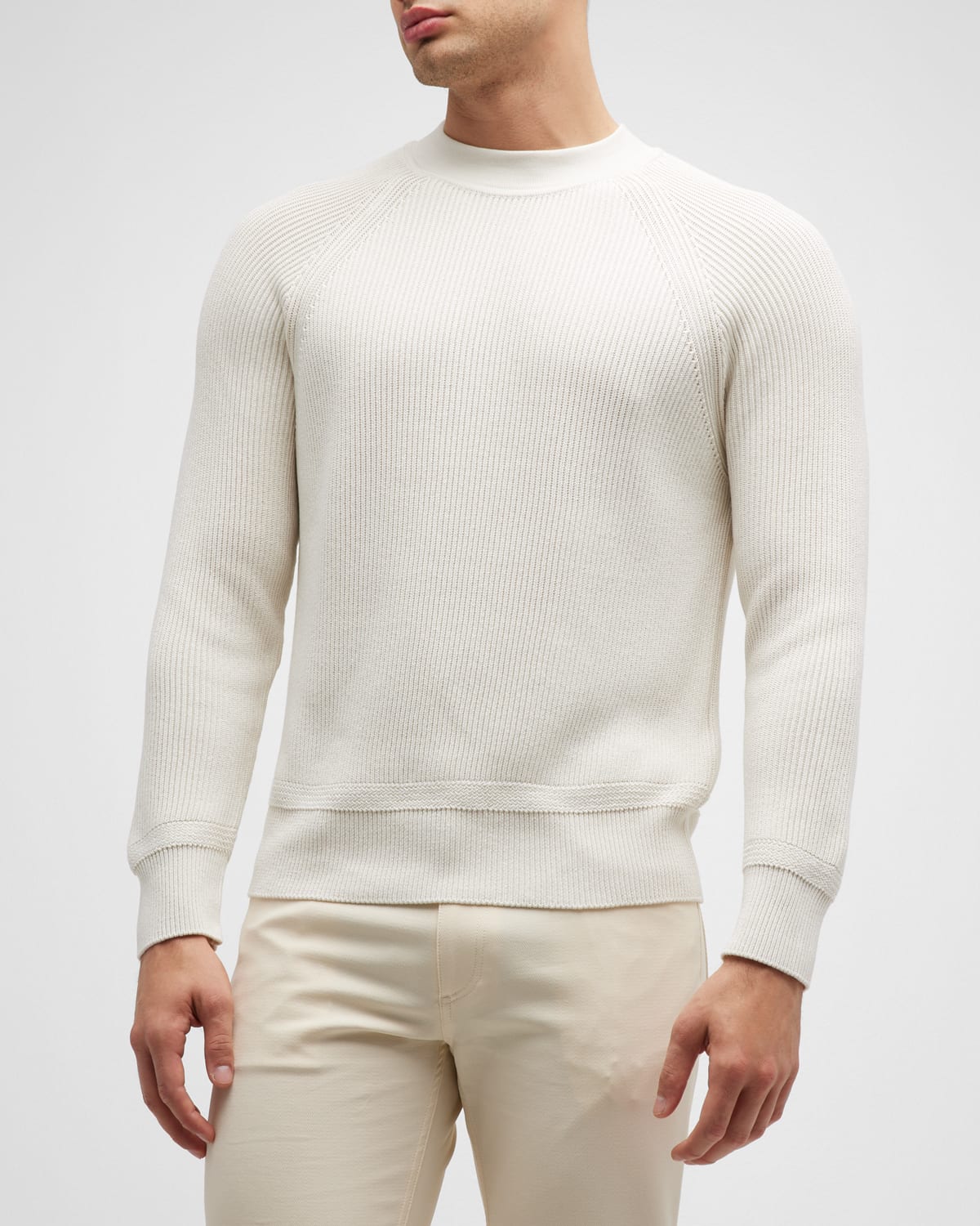 LORO PIANA MEN'S VALDARNO SILK-KNIT CREWNECK SWEATER