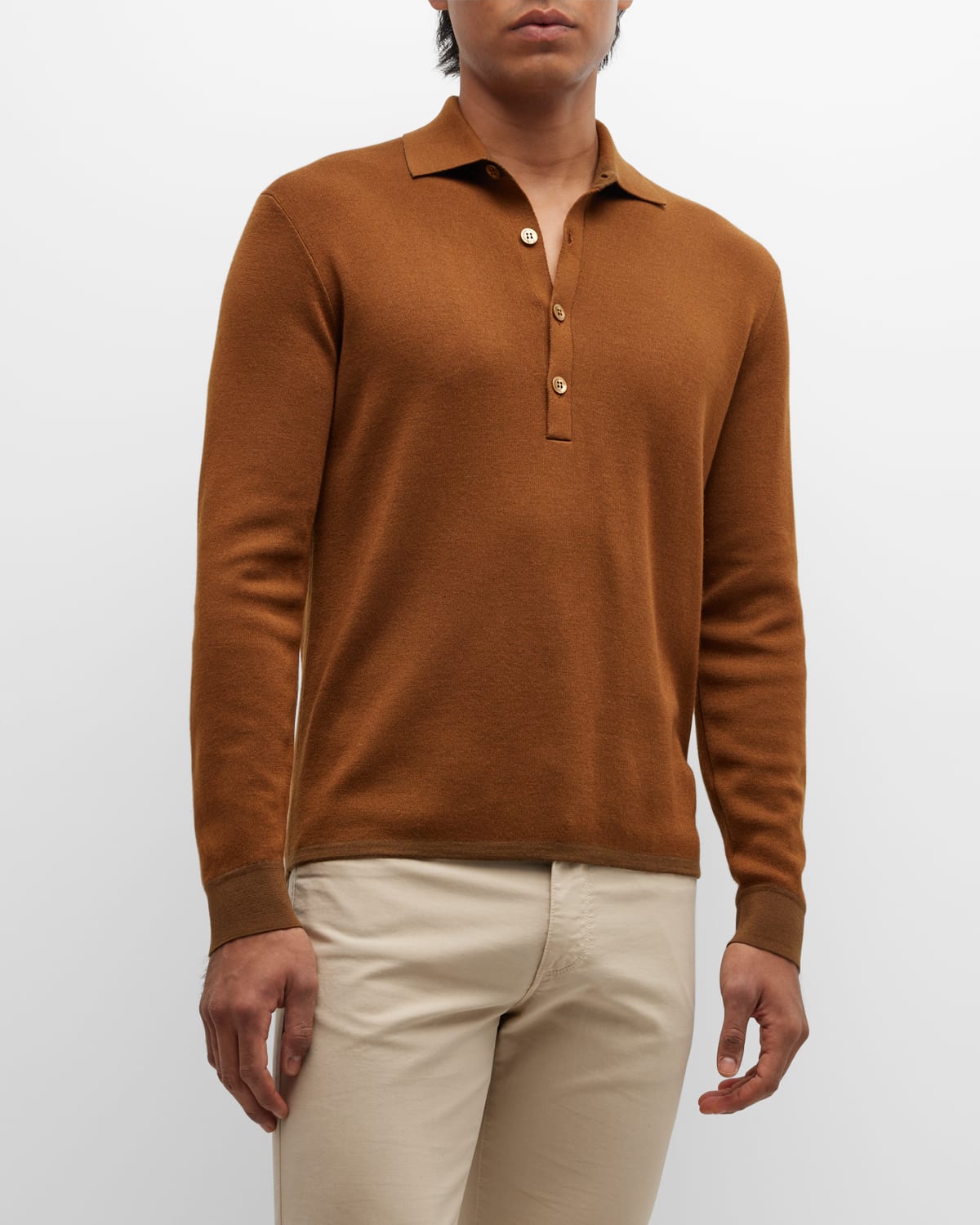 Loro Piana Cashmere And Silk Polo Sweater In Chai Brown