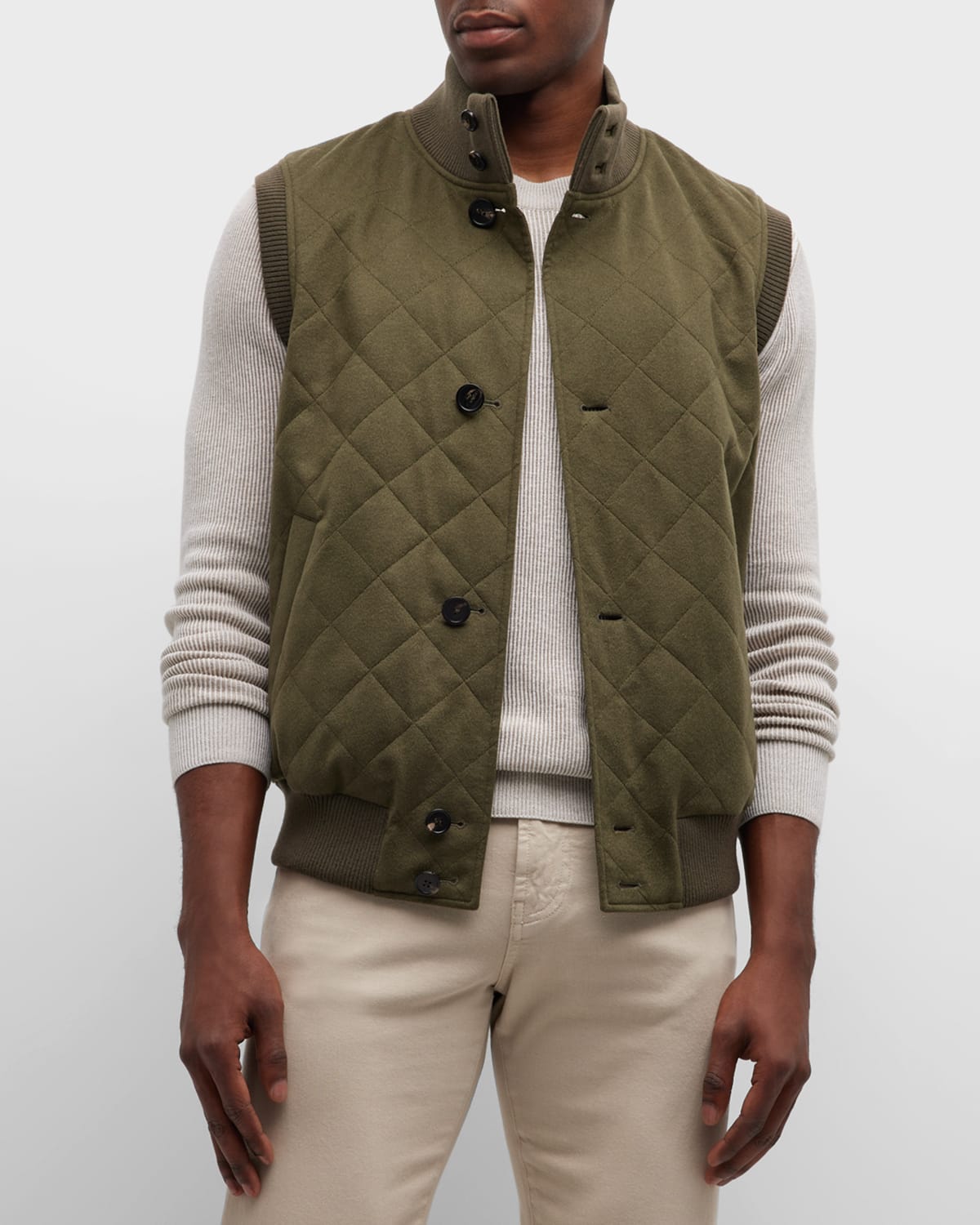 Loro Piana Carry Quilted Reversible Vest In Leaf Tea