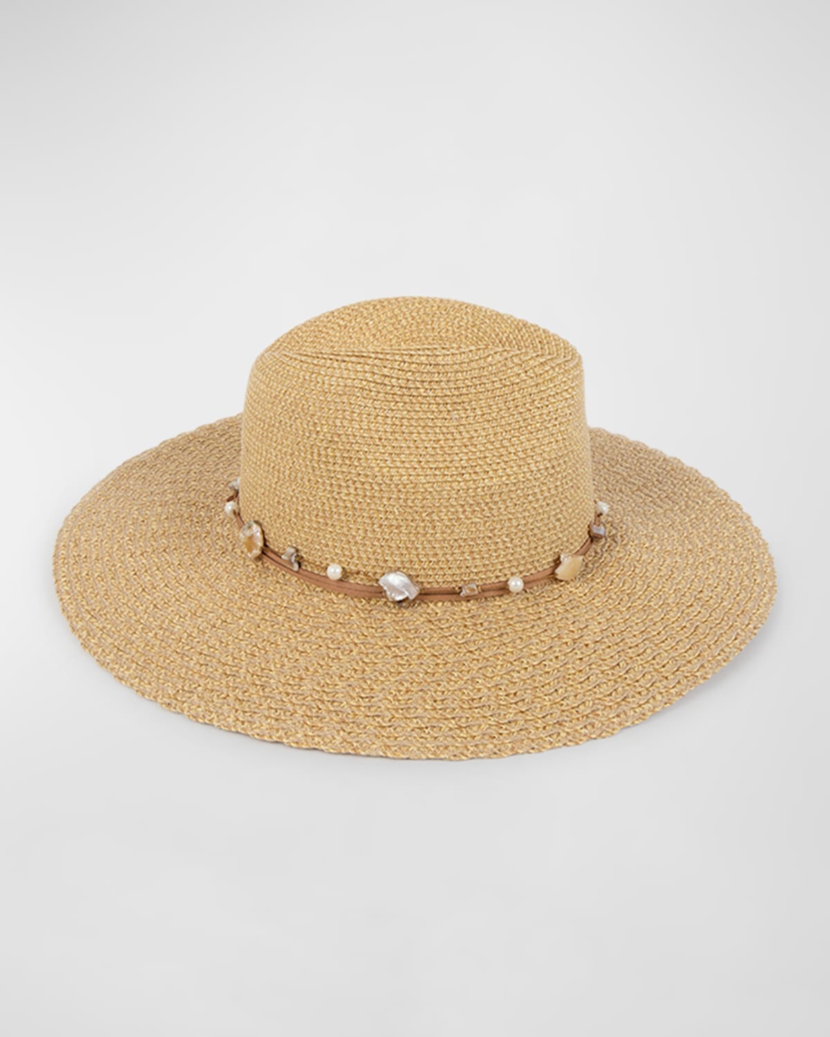 Pia Rossini Kansas Straw Fedora With Seashells In Beige