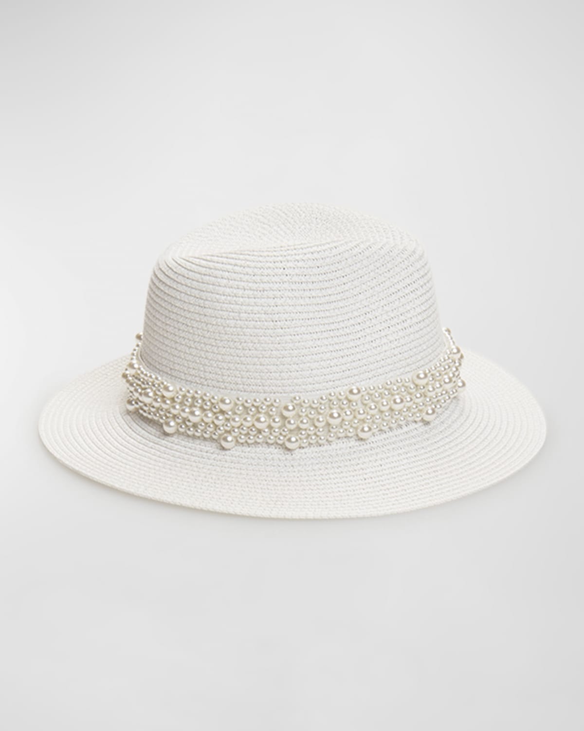 Pia Rossini Verity Straw Fedora With Pearly Band In White