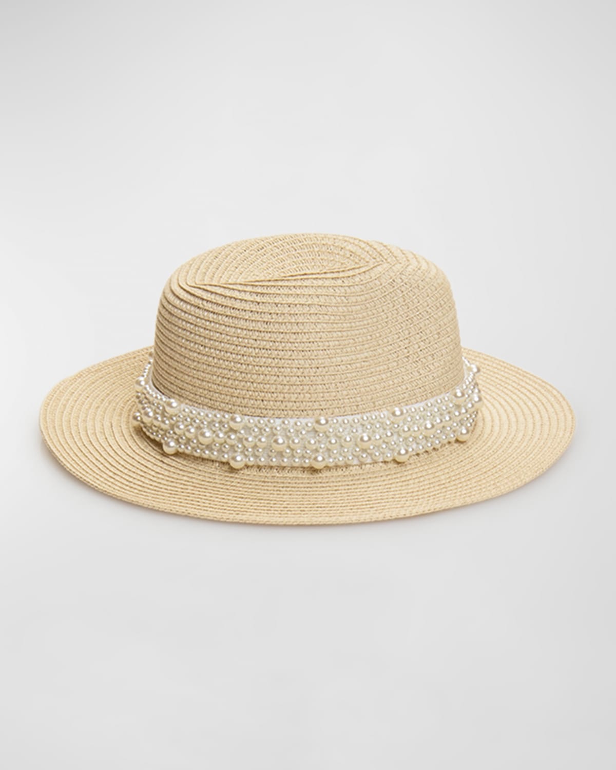Pia Rossini Verity Straw Fedora With Pearly Band In Beige
