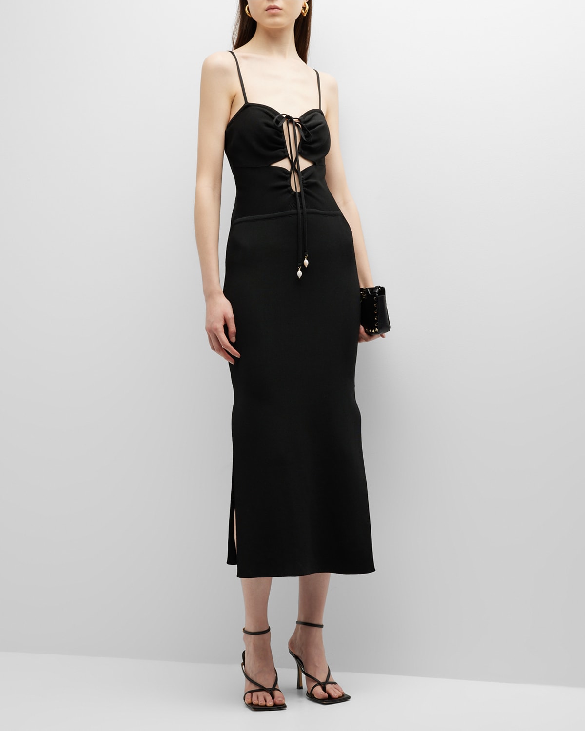 Paola Bernardi Julia Spaghetti-strap Cutout Ribbed Midi Dress In Black ...