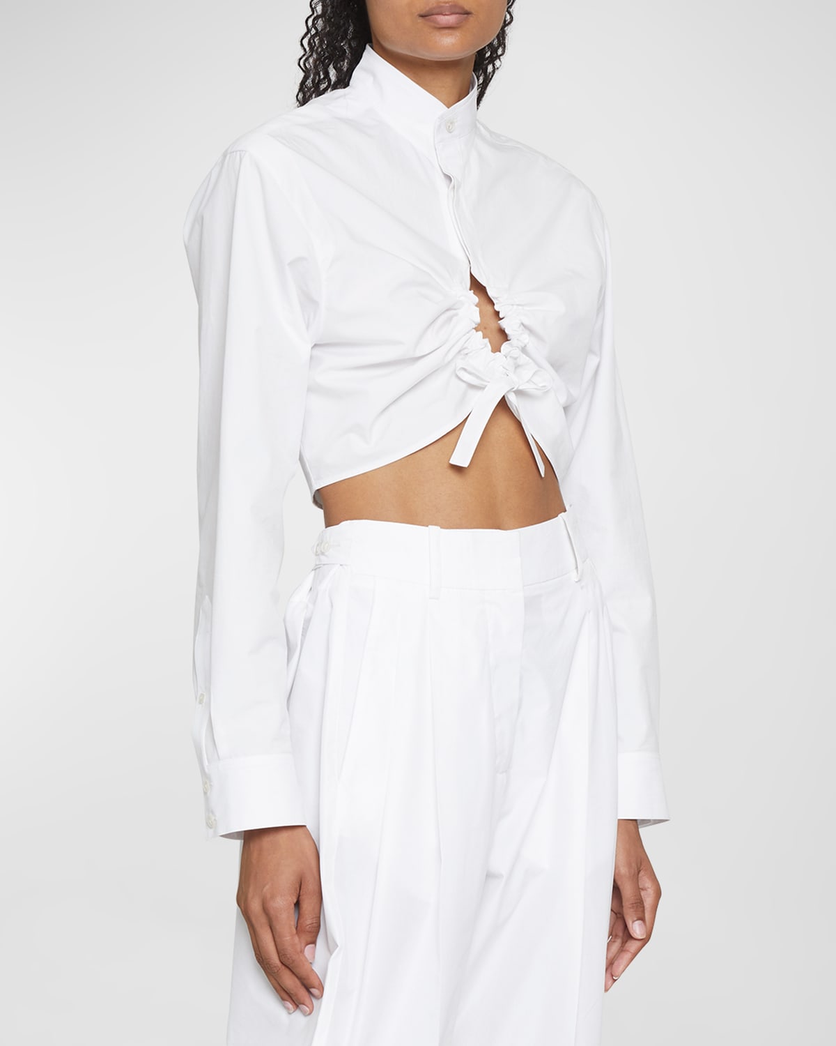 Ruched Keyhole Crop Collared Shirt
