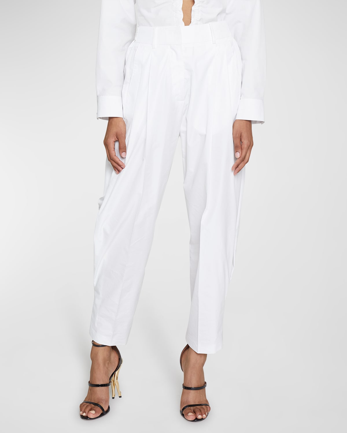 Pleated Loose Tapered-Leg Ankle Trousers