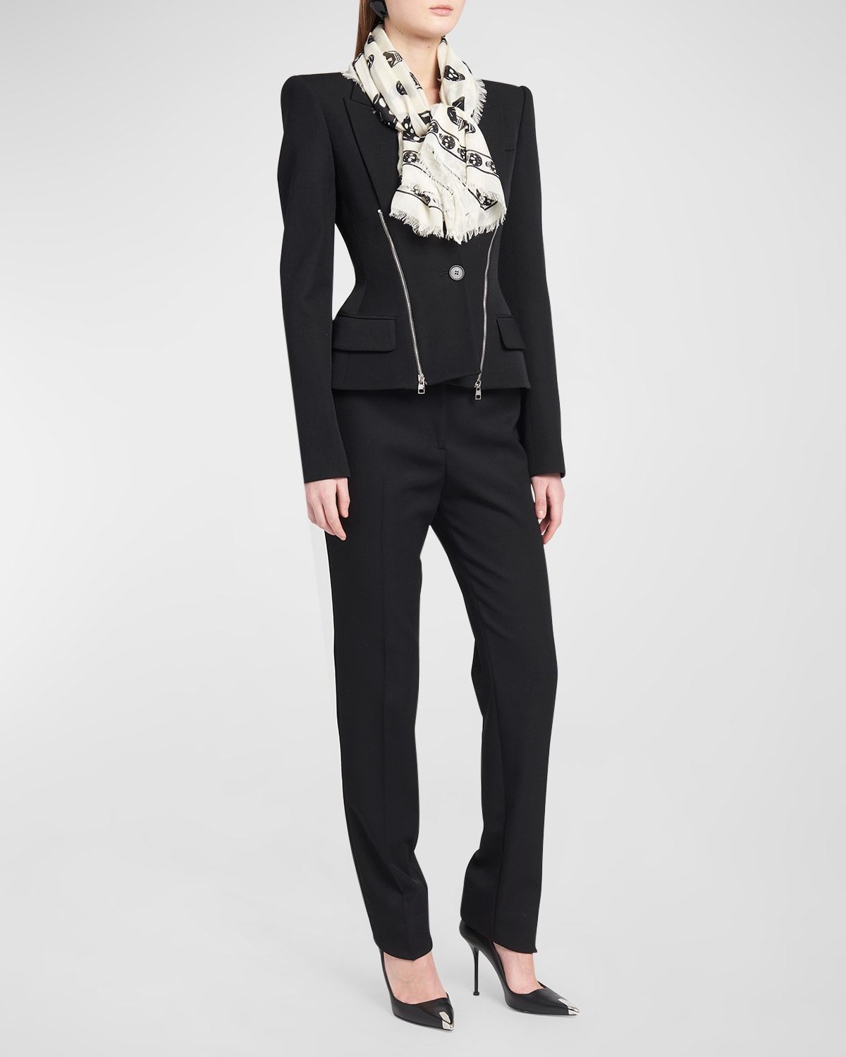 Alexander Mcqueen Skull Wool Scarf In 9260 Ivory Black